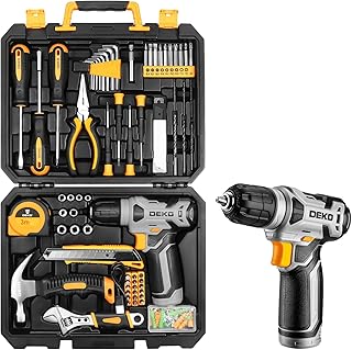 DEKO Caisse a Outil Avec Perceuse Visseuse Multifonction Sans Fil 8V, 126 Pièces Malette Outils complete, Ensemble d'Outils avec Perceusepour Réparation, Entretien et Travail