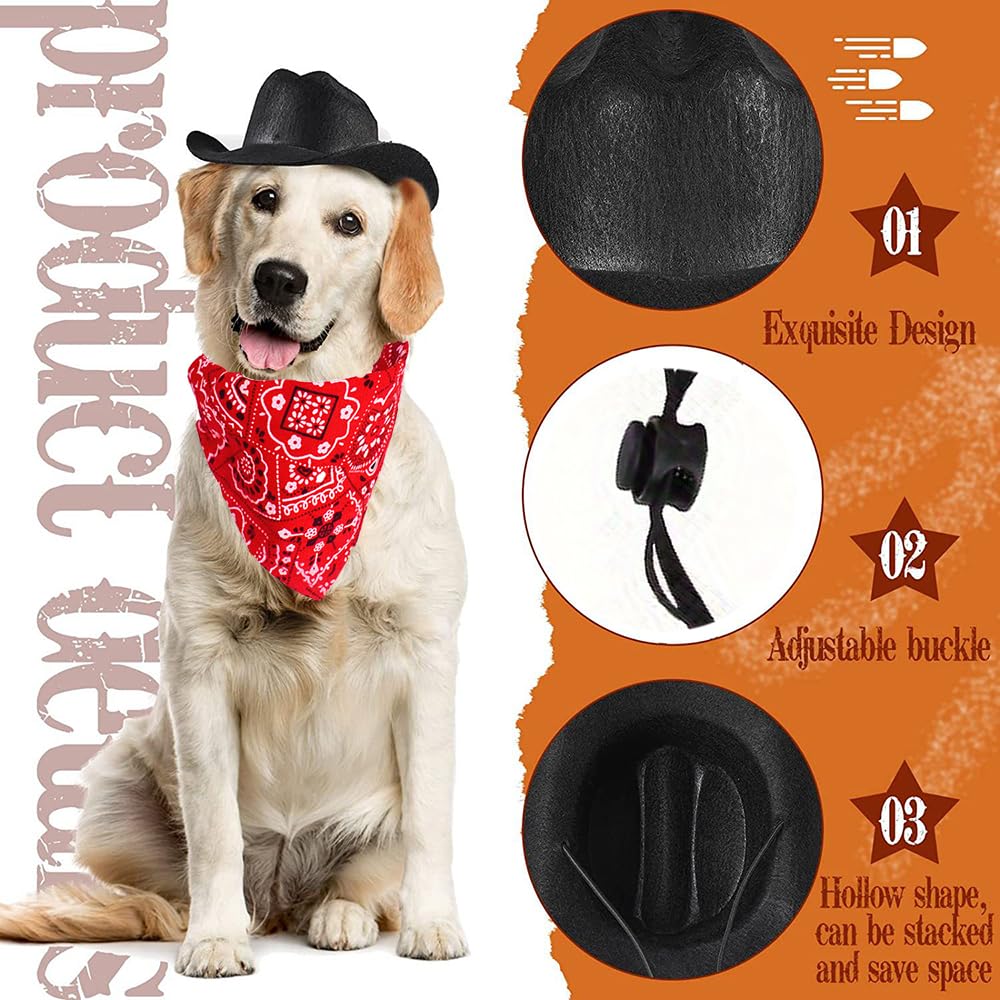 Dog Cowboy Costume Mini Black Cowboy Hat Pet Bandana Halloween Costume for Cat Size S