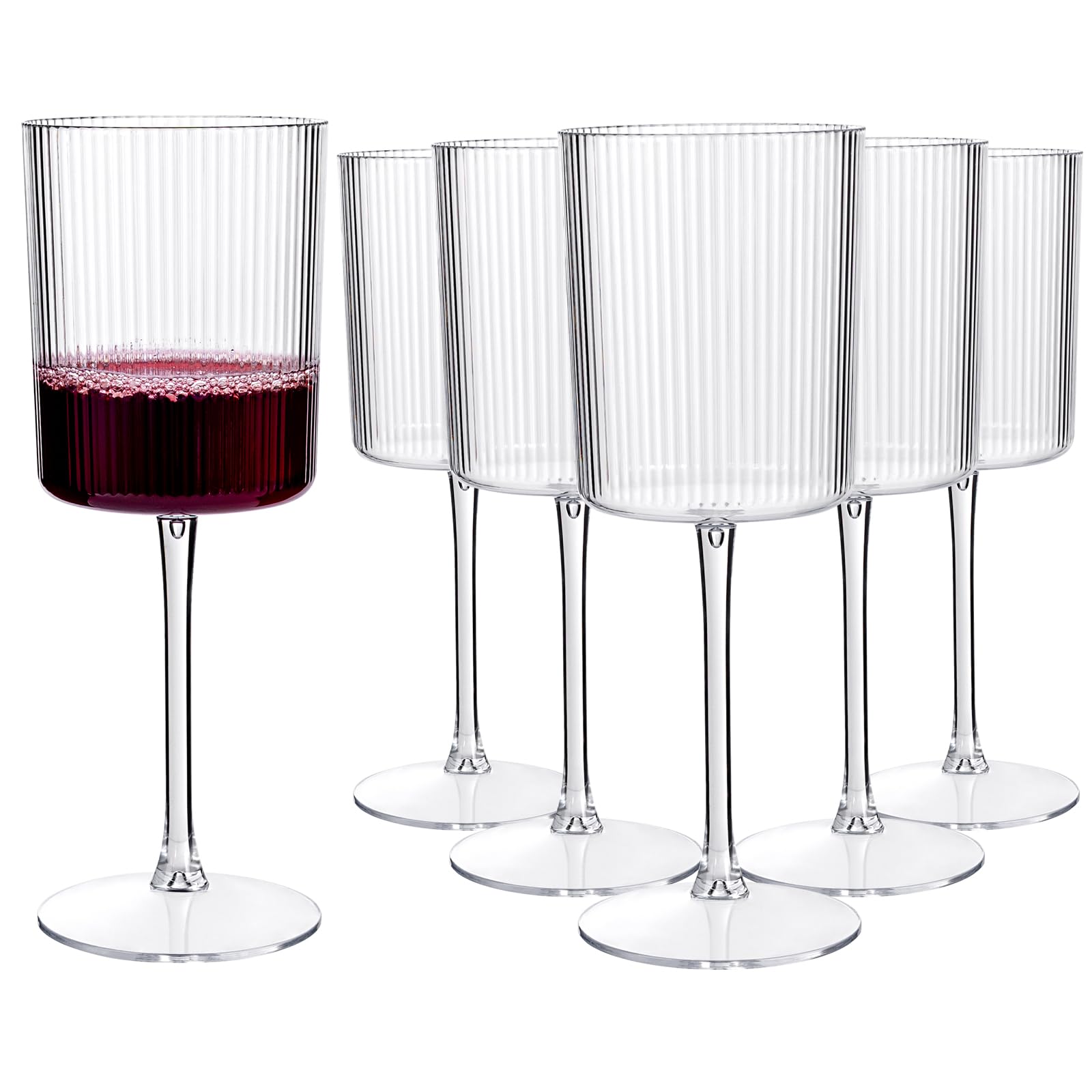 Photo 1 of YOUBET 24 Pack Plastic Ribbed Wine Glasses - 10 OZ Clear Square Wine Glasses with Stem - Heavy Duty Vintage Disposable Champagne Cups for Wedding Parties