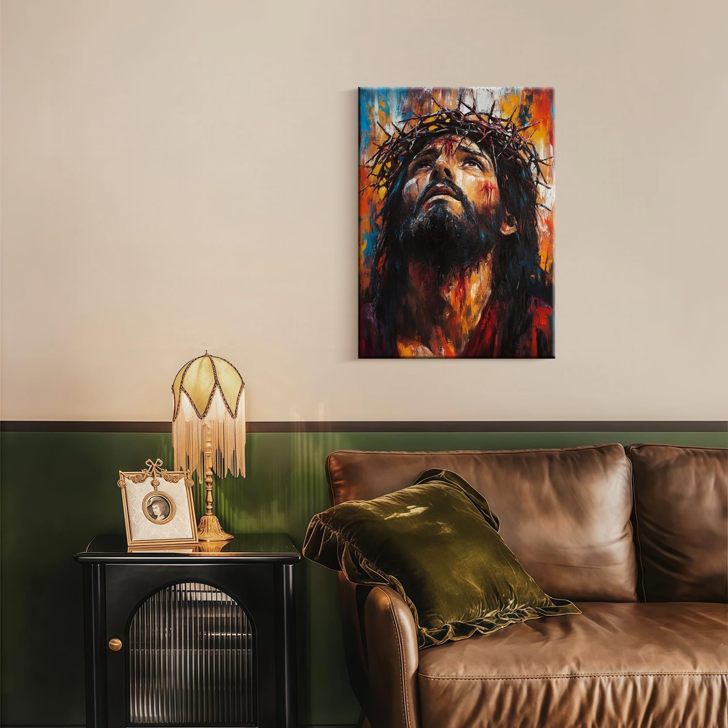 Framed Jesus Canvas Wall Art Crown of Thorns Picture Religious Print Poster Faith Christian Painting Artwork for Living Room Bedroom Church or Office Decor 12x16 Inch Ready to Hang