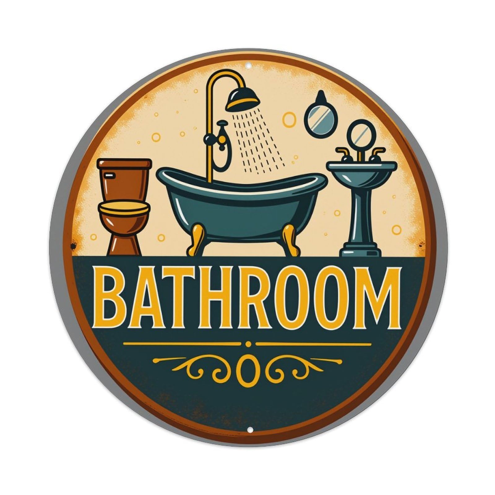 Bathroom Sign With Vintage Style Metal Tin Sign Plaque