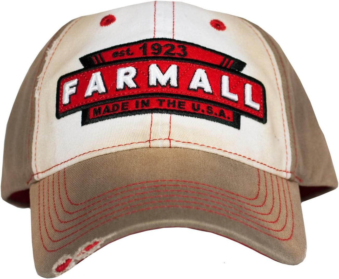 540Brands McCormick Farmall Youth Adjustable Baseball Cap, Distressed Tea-Stained with Logo Patch, Kids 6-Panel Hat Tan