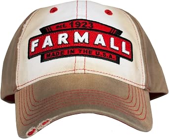 McCormick Farmall Youth Adjustable Baseball Cap, Distressed Tea-Stained with Logo Patch, Kids 6-Panel Hat Tan