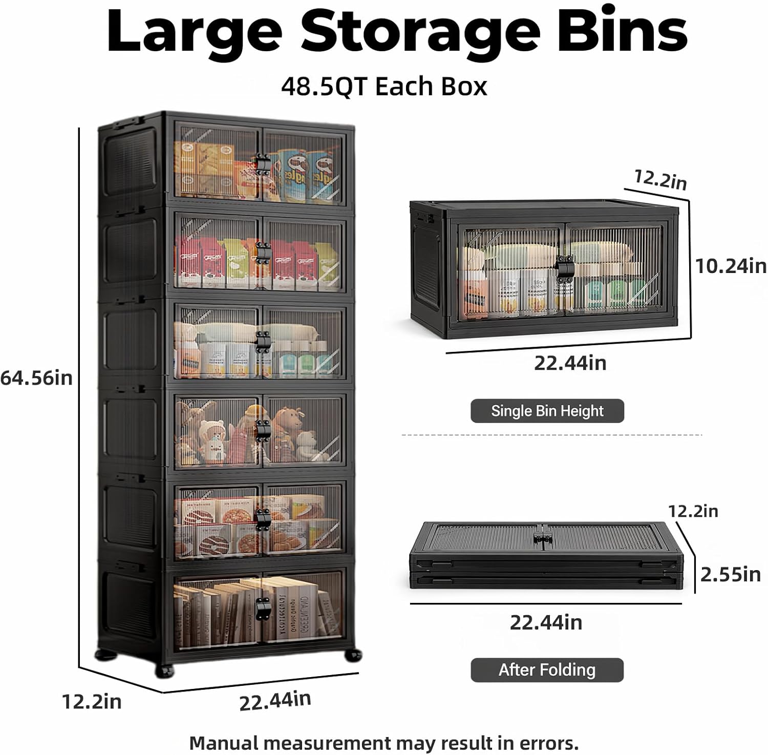 5Tier Foldable Storage Cabinet with Wheels Lid, 242QT Lar