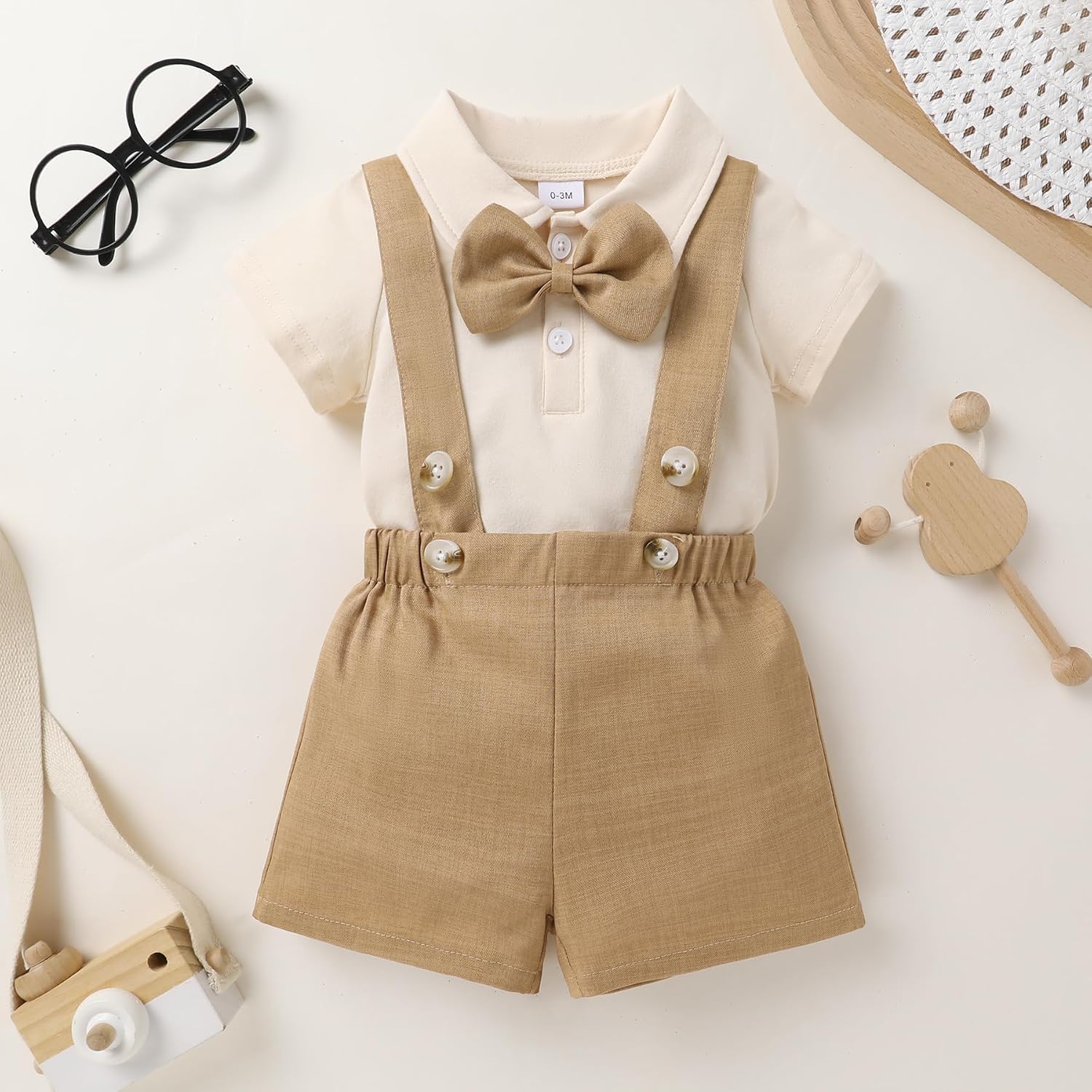 Happy Town Baby Boy Clothes Suits Infant Gentleman Wedding Outfit Dress Shirt Bowtie and Suspenders Shorts Set