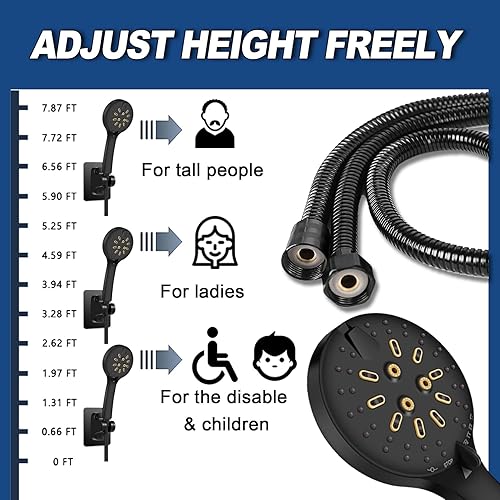 Miniatura 3 de Cabezal de ducha de alta presión con mano, cabezal de ducha de 6 modos con manguera de ducha de acero inoxidable de 79 pulgadas, lavado eléctrico