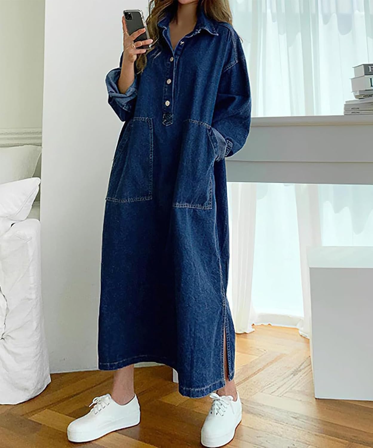 Women’s Spring Fall Long Sleeve Denim Maxi Shirt Dress with Split www.denim.fit 6 Women’s Spring Fall Long Sleeve Denim Maxi Shirt Dress with Split www.denim.fit 6