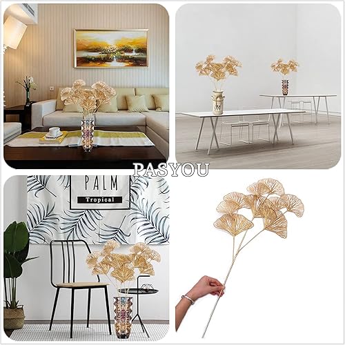 Miniatura 7 de PASYOU Plantas artificiales para decoración de Navidad, arbustos falsos de hierba de plástico dorado, hojas de albaricoque, para interiores y