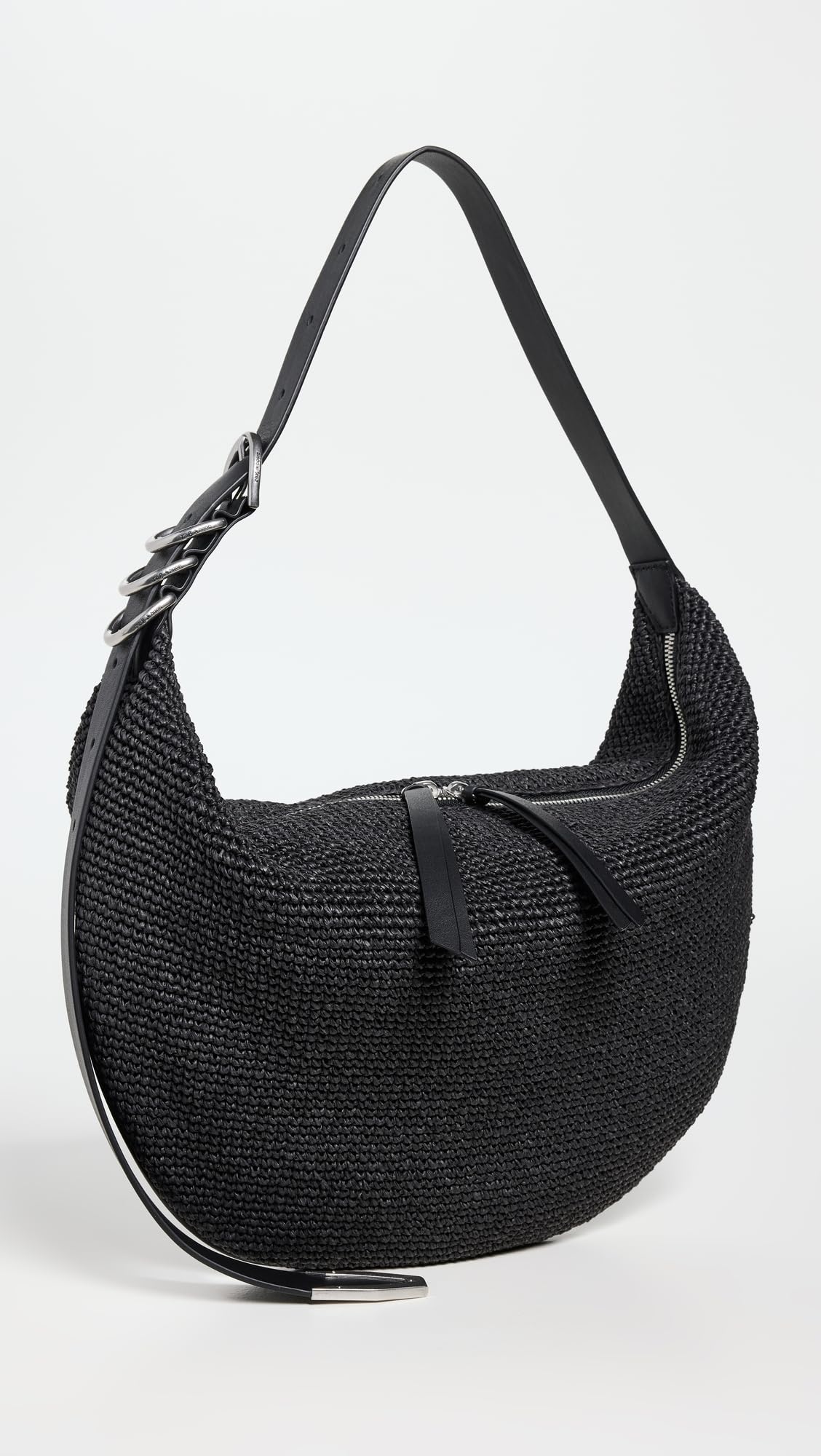rag & bone Women's Spire Hobo Straw Bag, Black, One Size