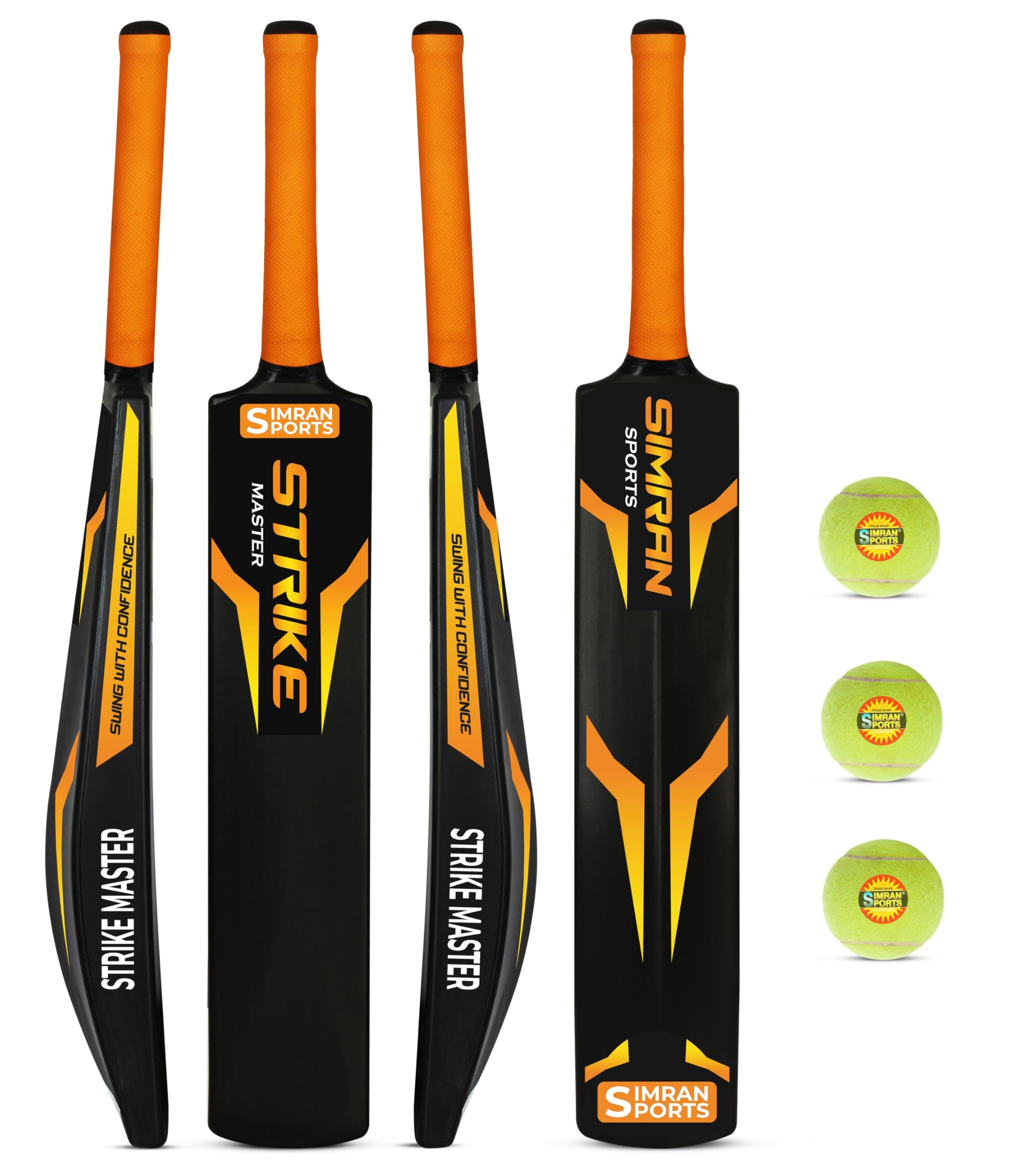 SIMRAN SPORTS Cricket Bat, Plastic Bat with 3 Pcs Tennis Cricket Ball, Plastic Cricket Bat Full Size Hard Heavy Duty Cricket PVC/Plastic Cricket Set (Weight 800-850g) (Black/Orange)-picture-10