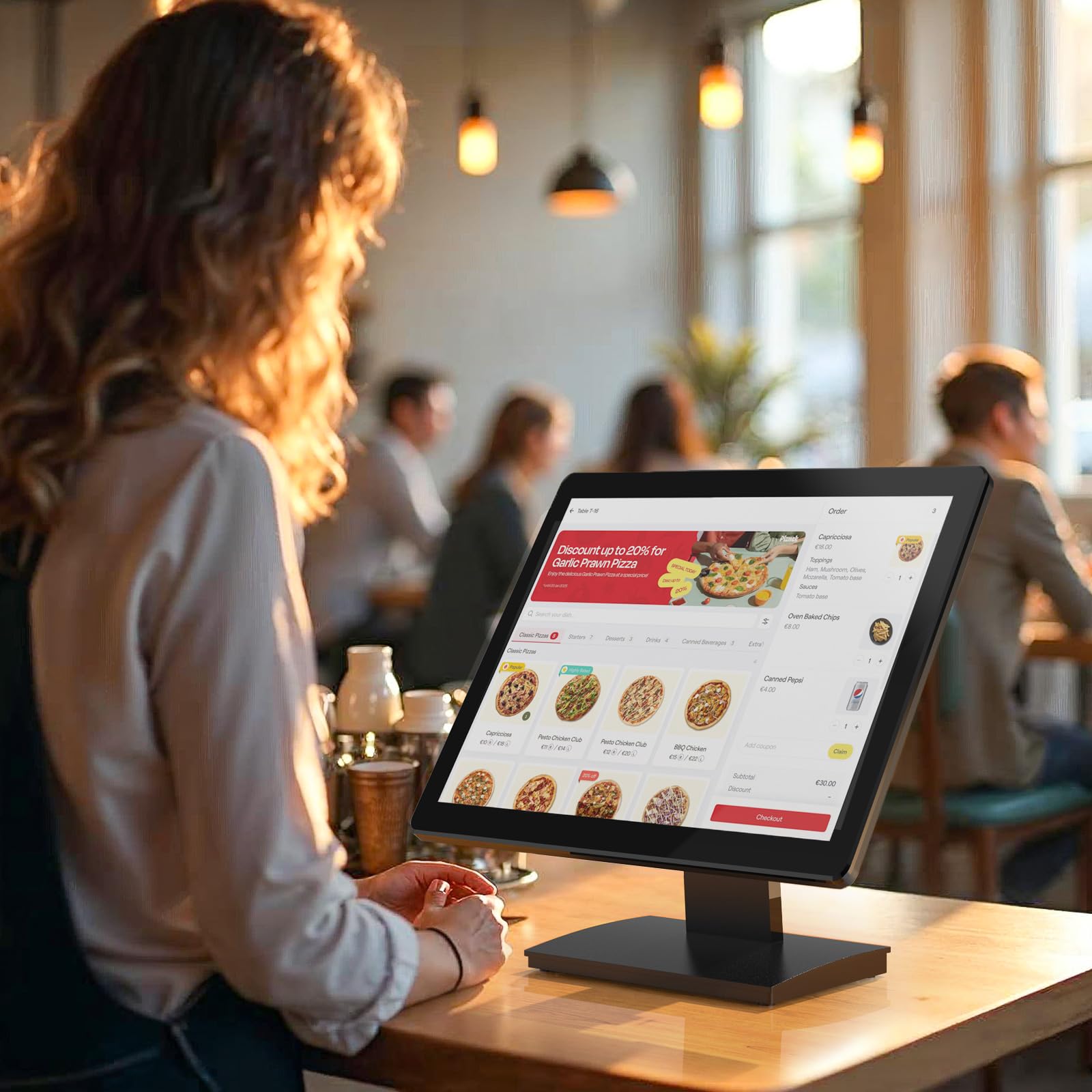 Monitor de pantalla táctil POS de 17 pulgadas, pantalla táctil capacitiva Full HD de 1280 x 1024 con entrada HDMI/VGA, soporte de metal resistente, para venta al por menor, restaurante, bar