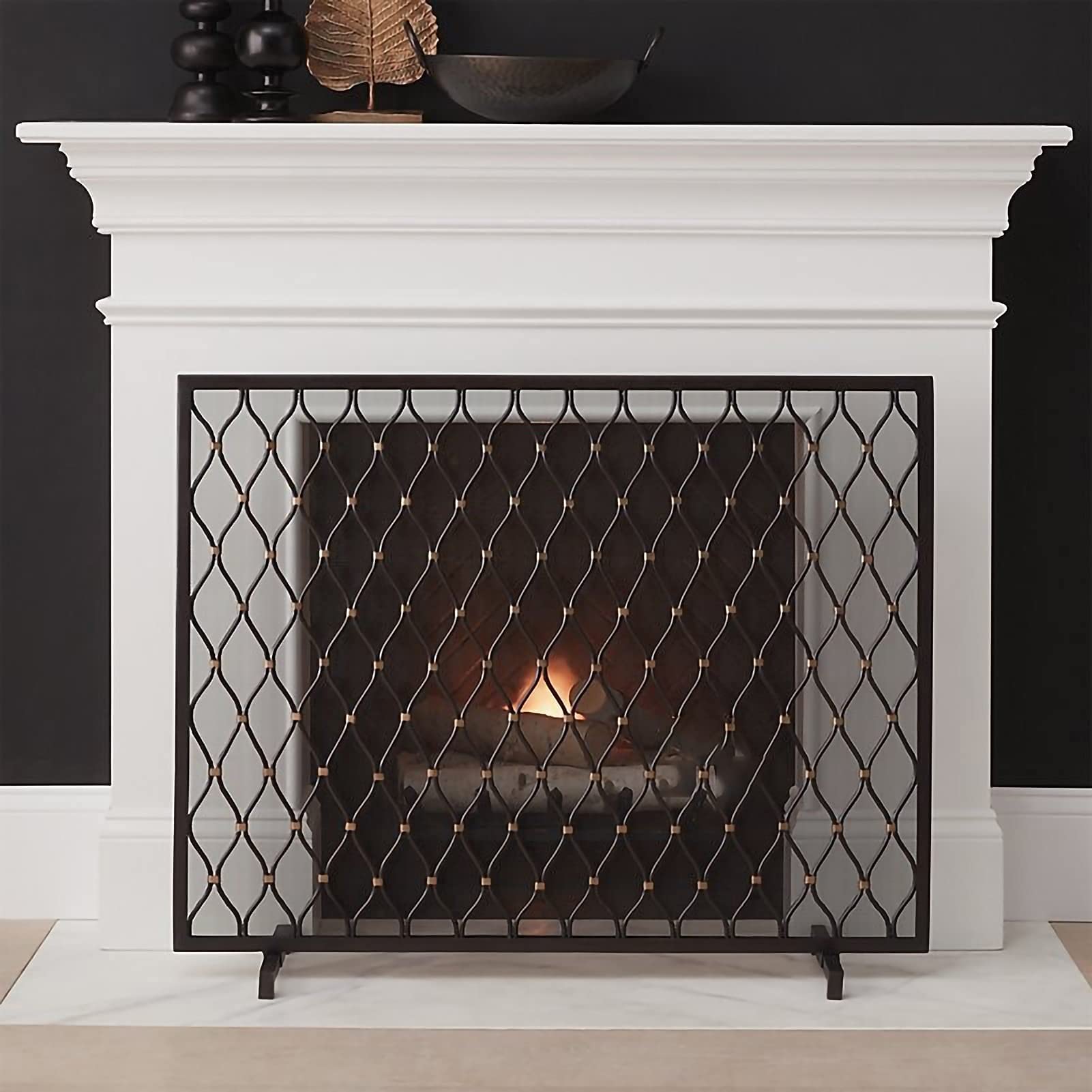 Parafiamma per Camino in Ferro a Pannello Singolo, parafiamma autoportante Robusta Struttura in Ferro battuto, cancello parascintille con Rete Metallica Decorativa (Nero 98 x 23 x 78 cm) Needed