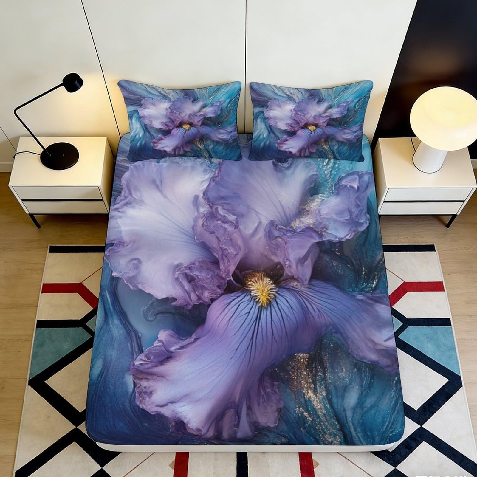 3D Printed Peacock Feather Fitted Sheet Microfiber Deep Pocket Bedroom Bedding Peacock Feather Mattress Fitted Cover for Adults Teens 90x200x25cm