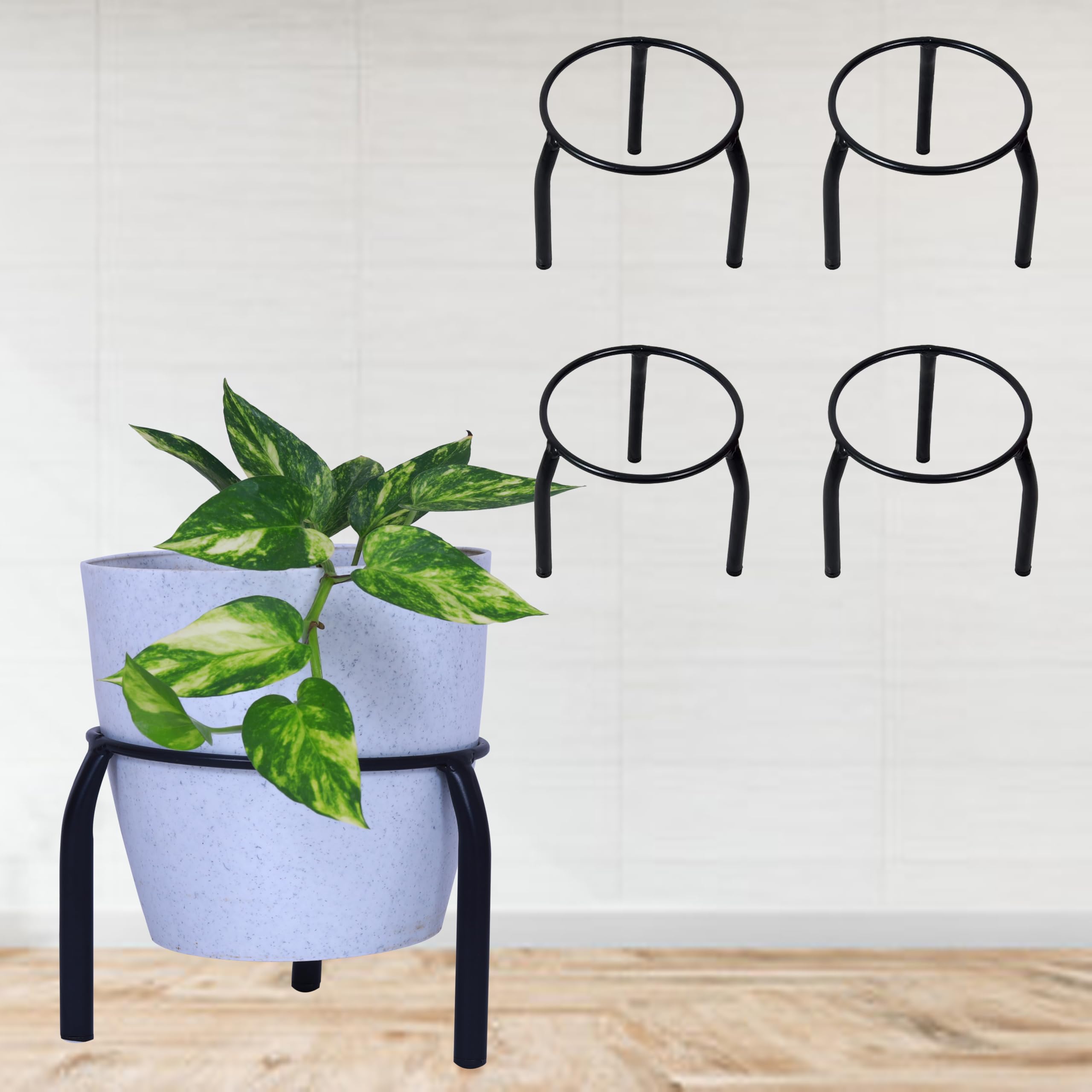 D&V Engineering Metal Plant Stands for Home & Garden | Heavy-Duty Gamla or Pot Stands for Balcony | 7.9β Diameter, 6β Height | 40kg Load Capacity | Set of 4, Black