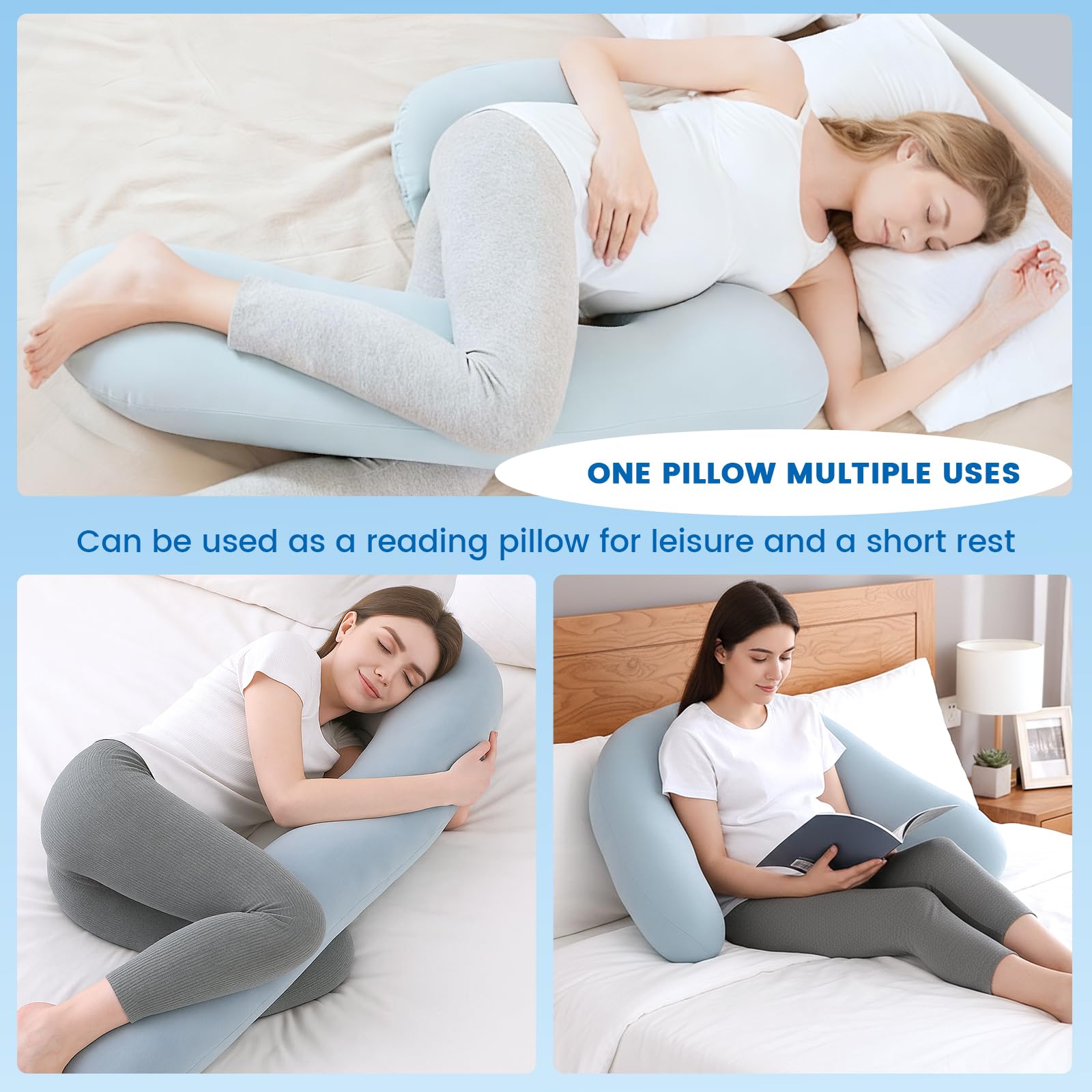 Almohada para dormir de lado, almohada de embarazo con funda lavable, almohada corporal ergonómica para cama en forma de J, almohada de cuerpo completo para aliviar la espalda, estómago y piernas