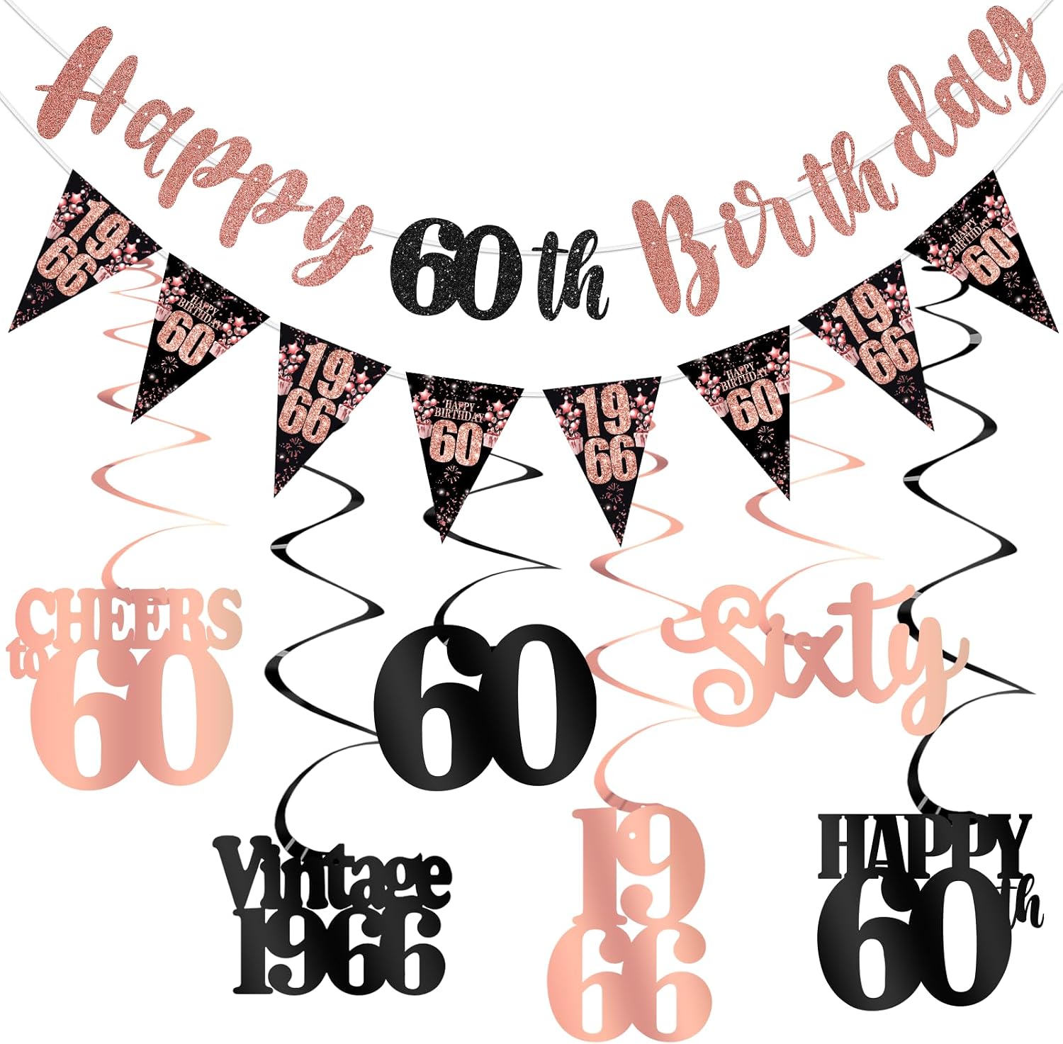 60th Birthday Decorations for Women, Happy 60th Birthday Banner