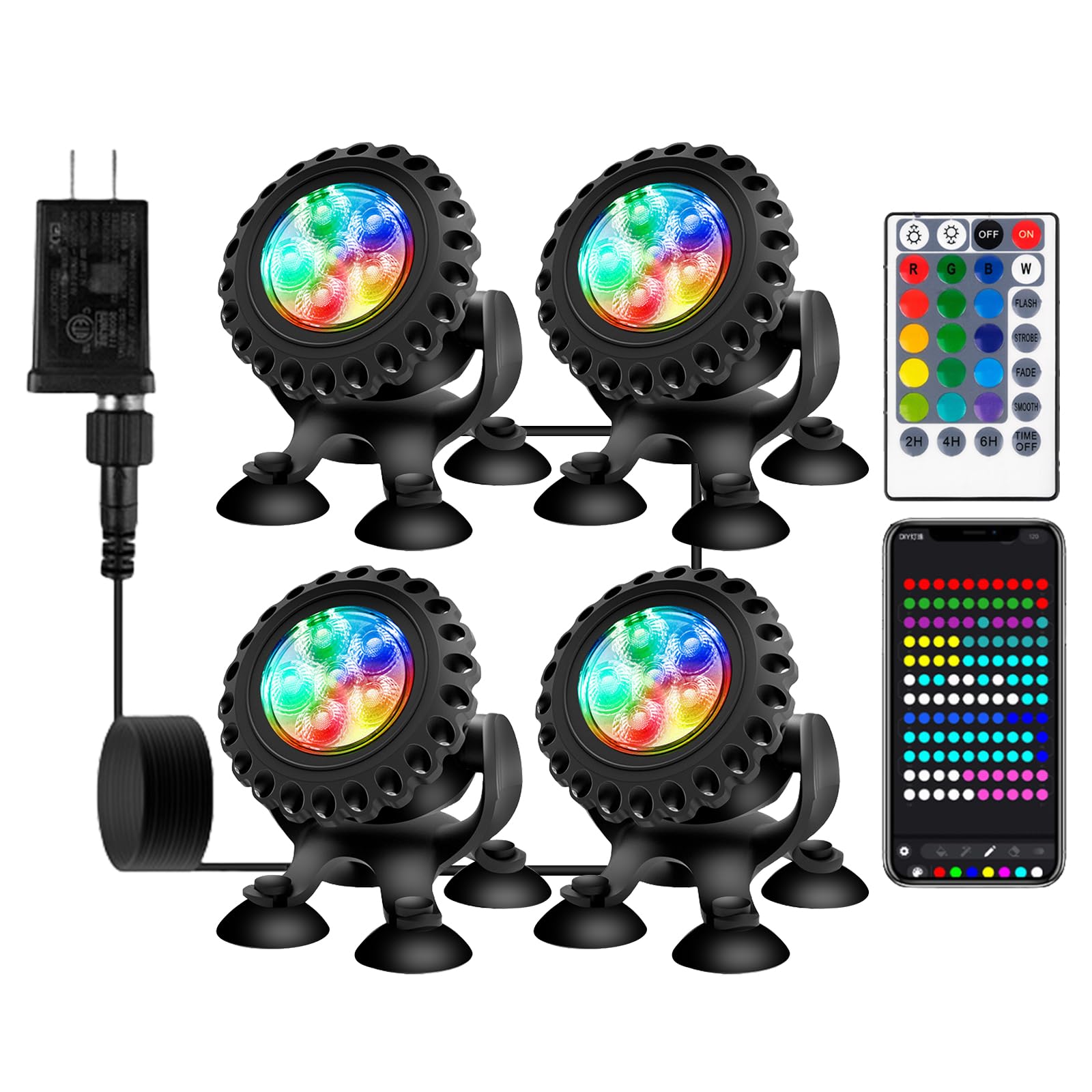 Quntis Luz Solar Piscina, RGBW Magnético Luces Solares Piscina Sumergible IP68 Impermeables,Control Remoto Sin Cable, Luces Led Para Piscinas, Acuarios, Estanques, 2 Paquete