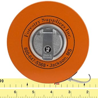 Forestry Suppliers Metric Fabric Diameter Tape 320 cm | Case Dimensions 4-7/8 x 1-1/8 | Claw Hook & Handcrank Rewind | CM, MM & in, M