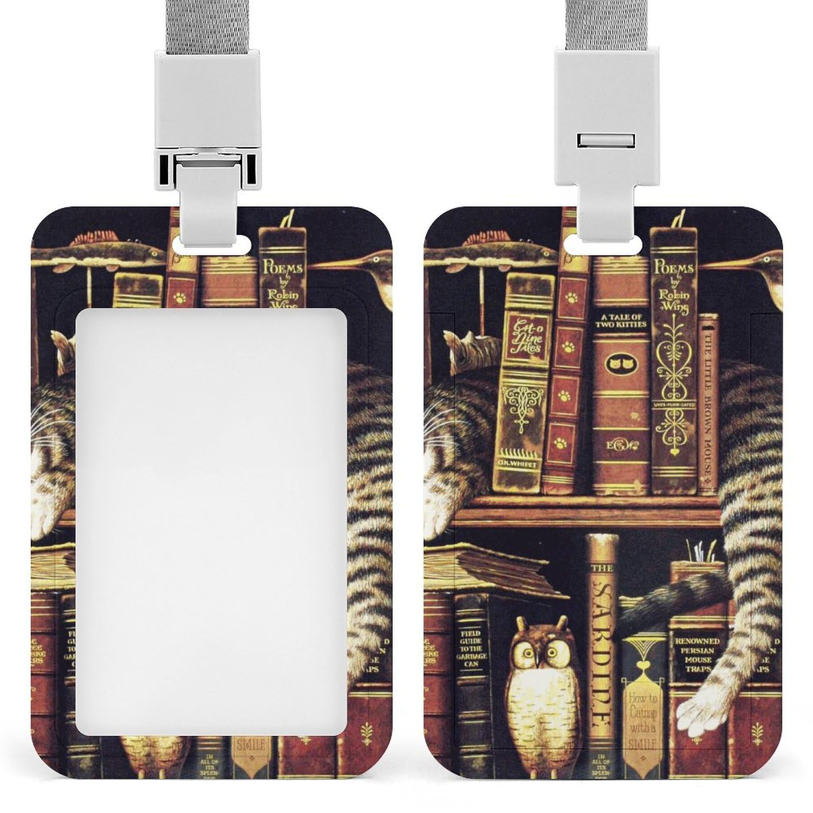 Amazon.co.jp: ICカードホルダー 面白い ネコ 書棚 スリーピング ID  