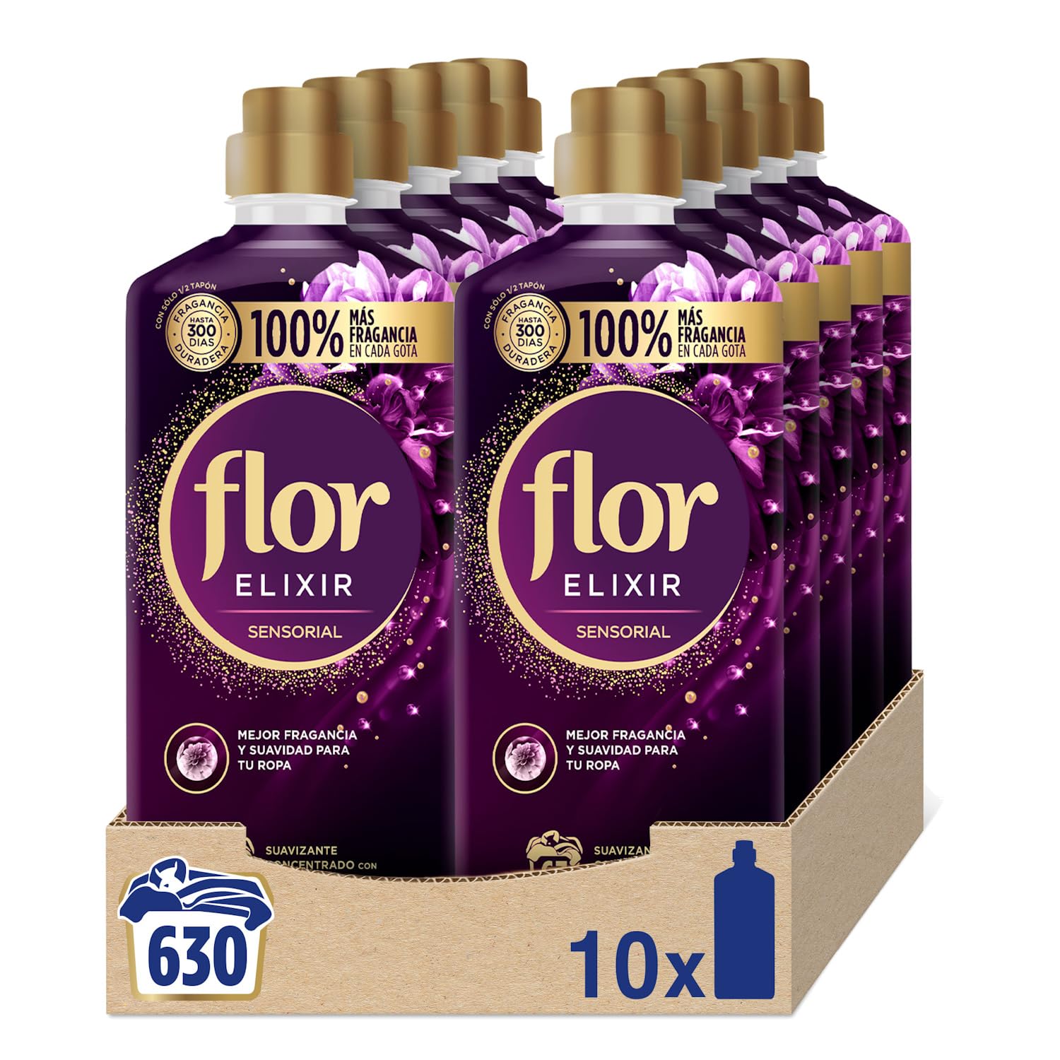 Flor Elixir Rosa Suavizante para la Ropa, 630 dosis (10 botellas de 63 dosis)
