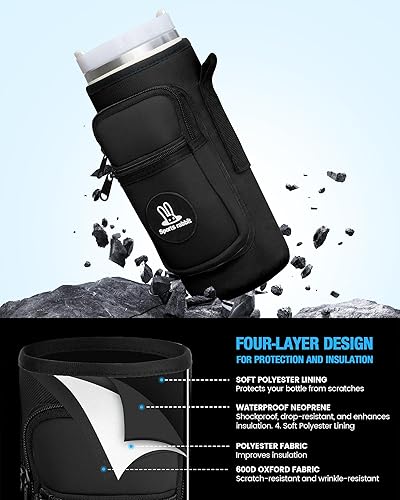 Miniatura 4 de Sports rabbit Soporte universal para botella de agua – Diseño híbrido duradero de Oxford y neopreno compatible con Stanley de 30/40oz con asa y Negro
