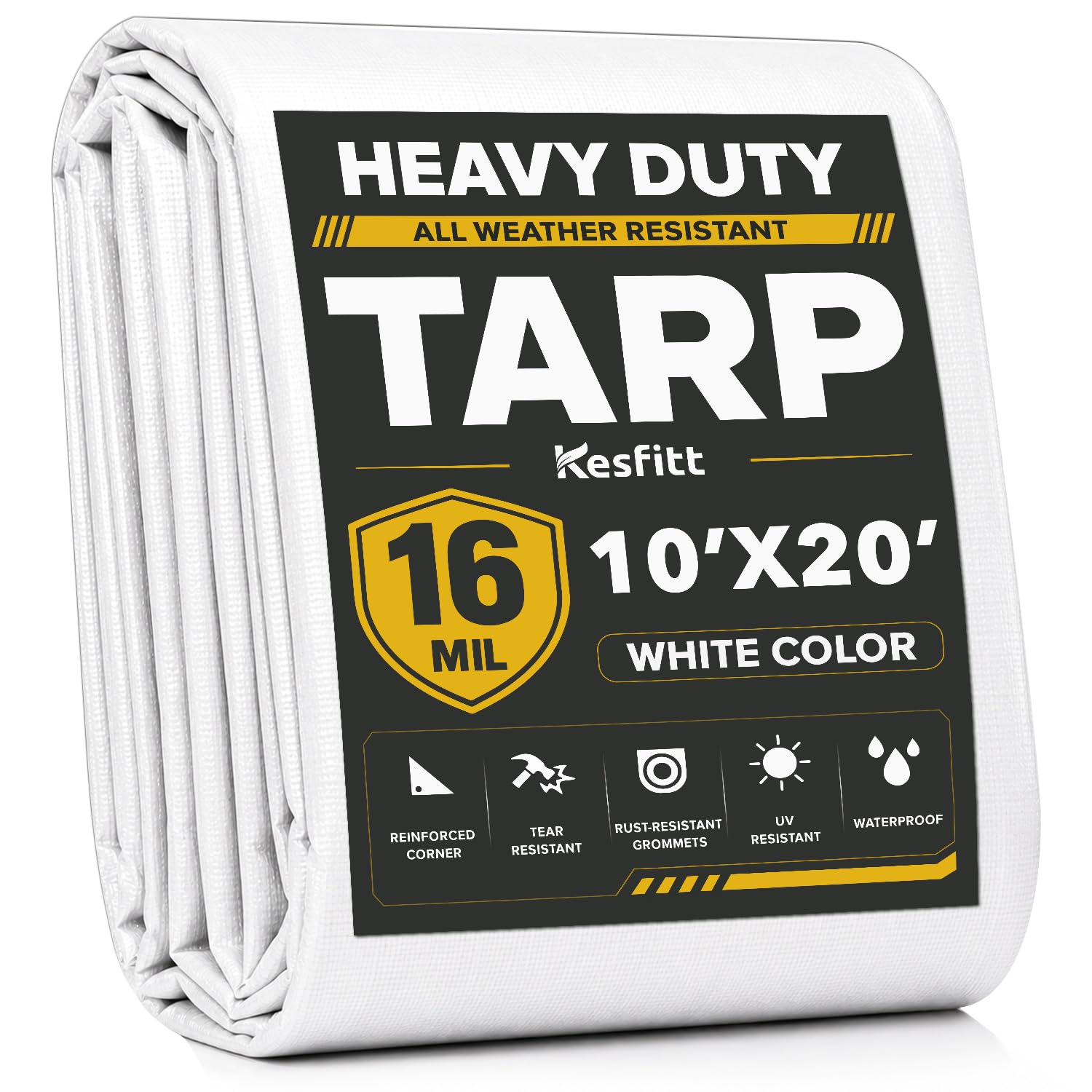 Kesfitt 16 Mil Heavy Duty Waterproof Tarp, 10x20 FT