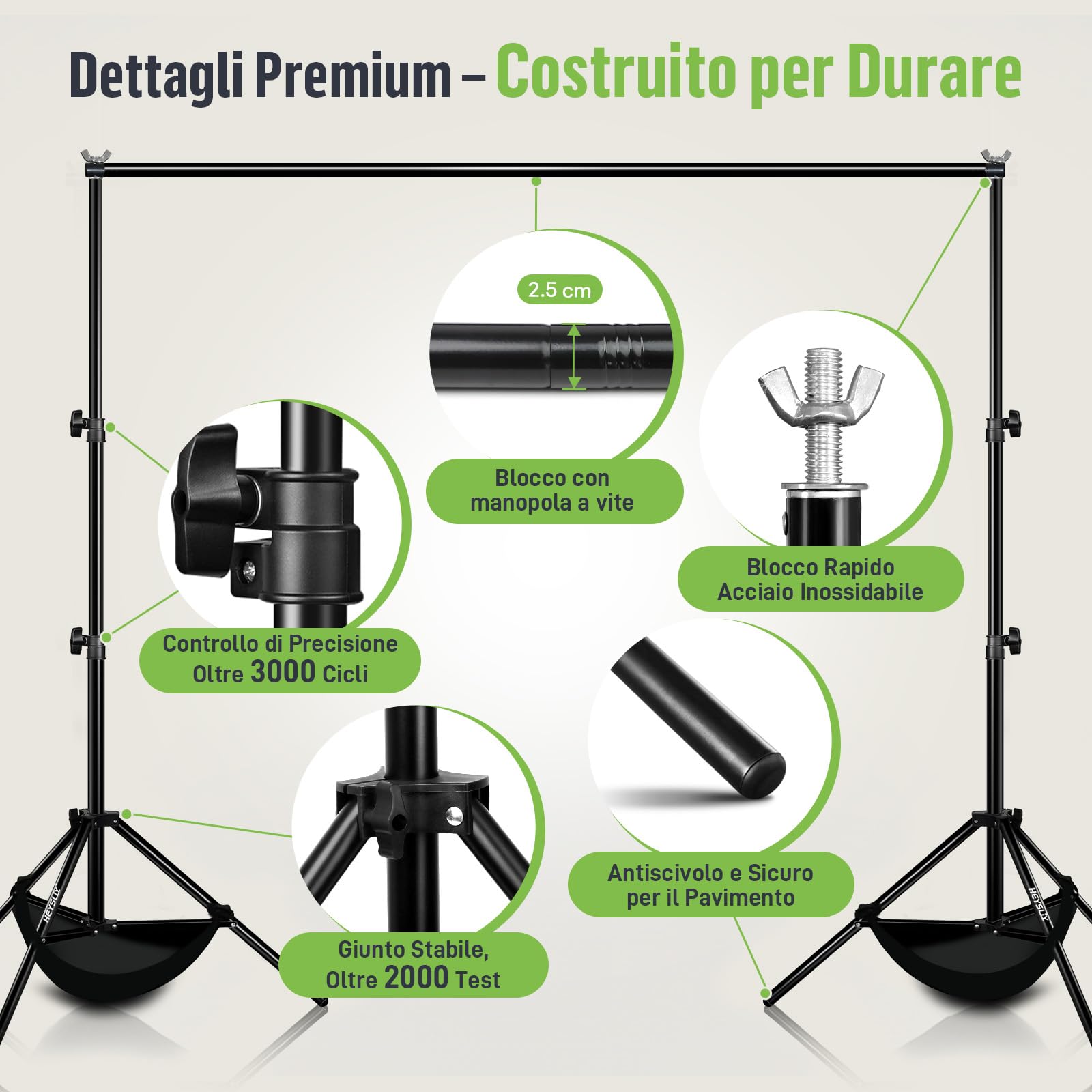 Set Supporto Fondale Fotografico 3x2m – Struttura Portatile Regolabile con Borsa per Studio, Matrimonio, Feste e Video YouTube