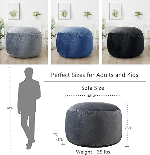 Miniatura 3 de Funda de terciopelo Sillón puf grande Sillón puff de espuma viscoelástica de 4 pies para adultos con relleno, puf para adultos y niños con relleno