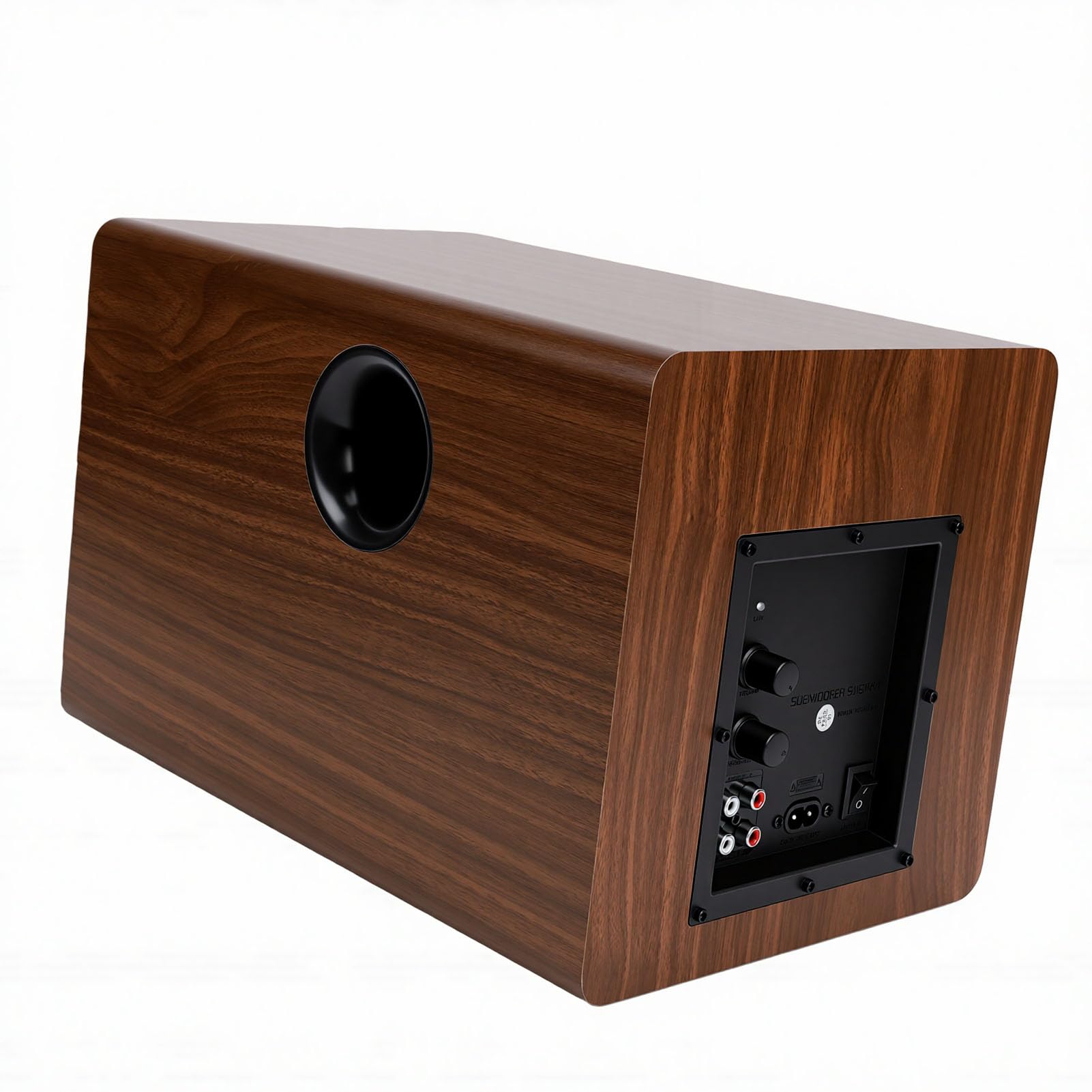 CCYLEZ Subwoofer Amplificato 100 W RMS con Bassi Turbo, Subwoofer Attivo per Home Theater, Altoparlante HiFi con Venature del Legno con Struttura Acustica Potenziata a Terra, (Spina europea)