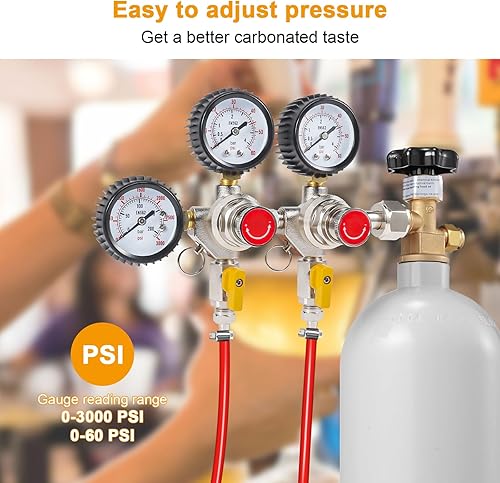 Miniatura 5 de Regulador de CO2, regulador de barril de cerveza, entrada CGA320 Piezas de Kegerator de doble calibre con control de precisión y válvula de