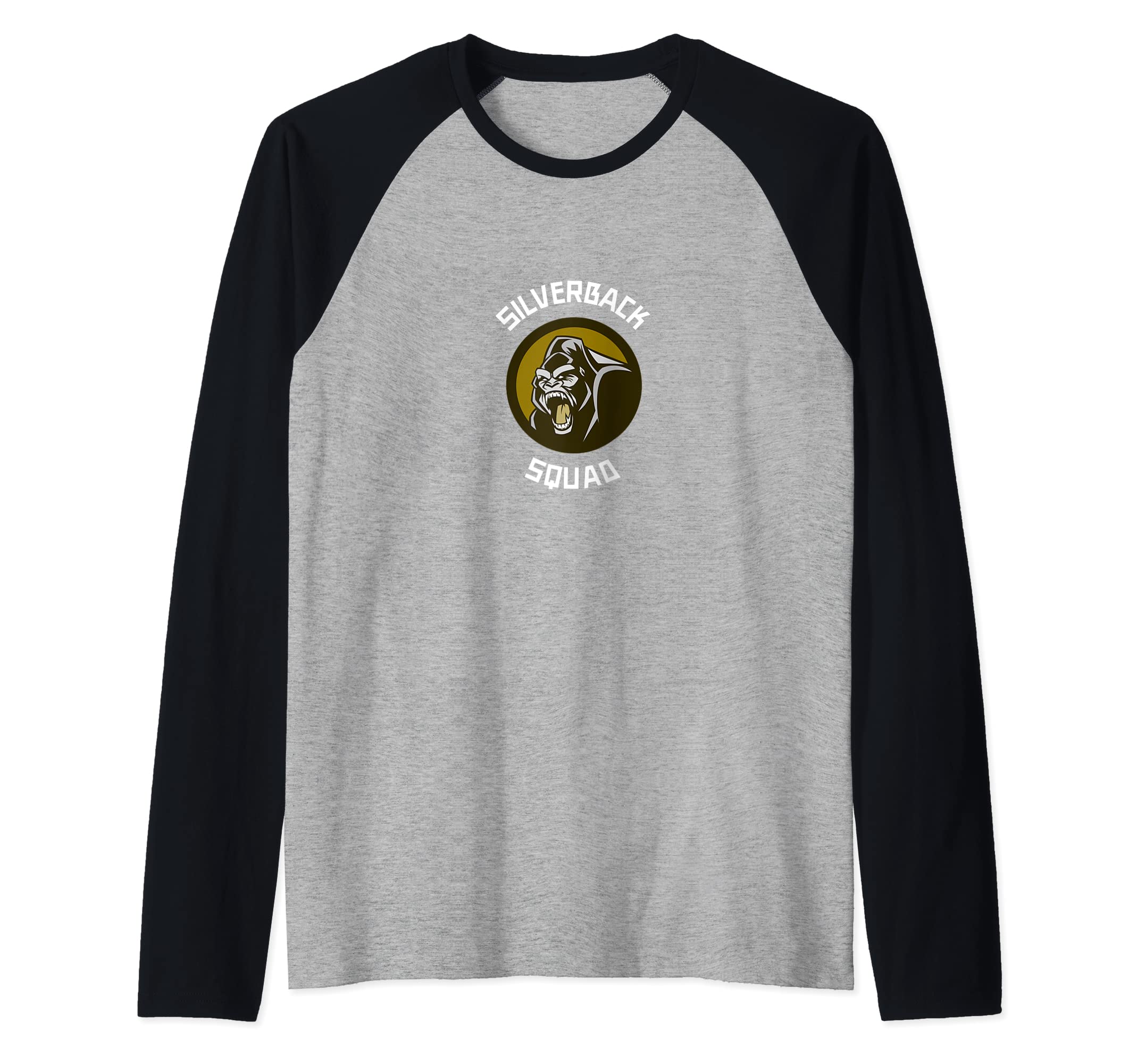 Silverback Gorilla Monkey Squad Raglan Baseball Tee, Black