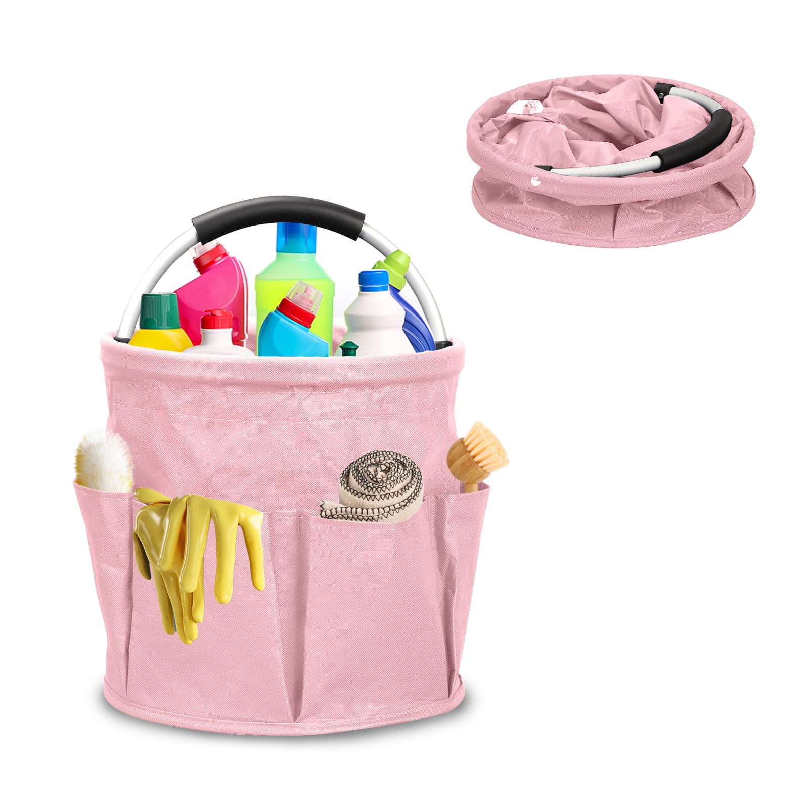 17L Panier pour Produit de Nettoyage, Organisateur de Nettoyage, Panier de Nettoyage avec Poignée et Multi-Poches, Oxford 600D Rangement Produits Menagers pour Jardin, Salle De Bain (Noir)