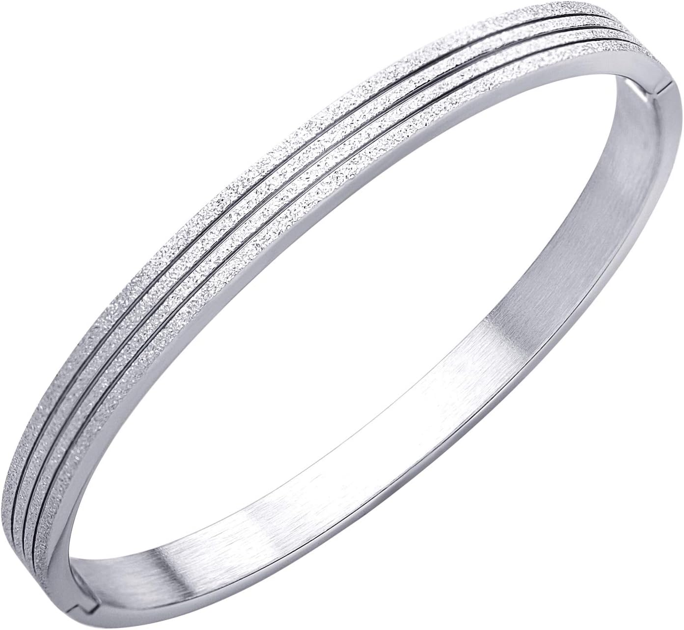 555Jewelry 4mm Sparkly Stainless Steel Solid Hinged Bangle Bracelet for Women