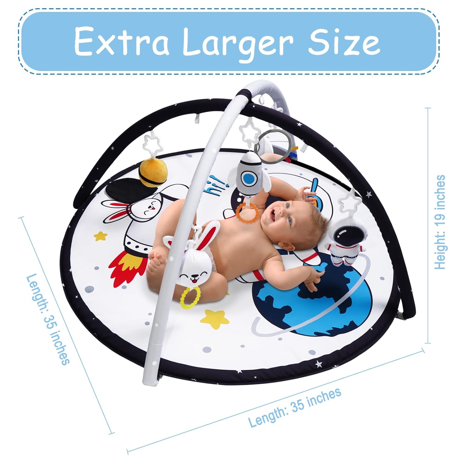 Rocket Theme Lovvie & Joy Baby Play Activity Gym Tummy Time Mat for Newborn Infant,Baby Gyms & Playmats for Babies 0-6 9 12 Months with 5 Toys for Early Sensory Exploration and Motor Skill Development Space