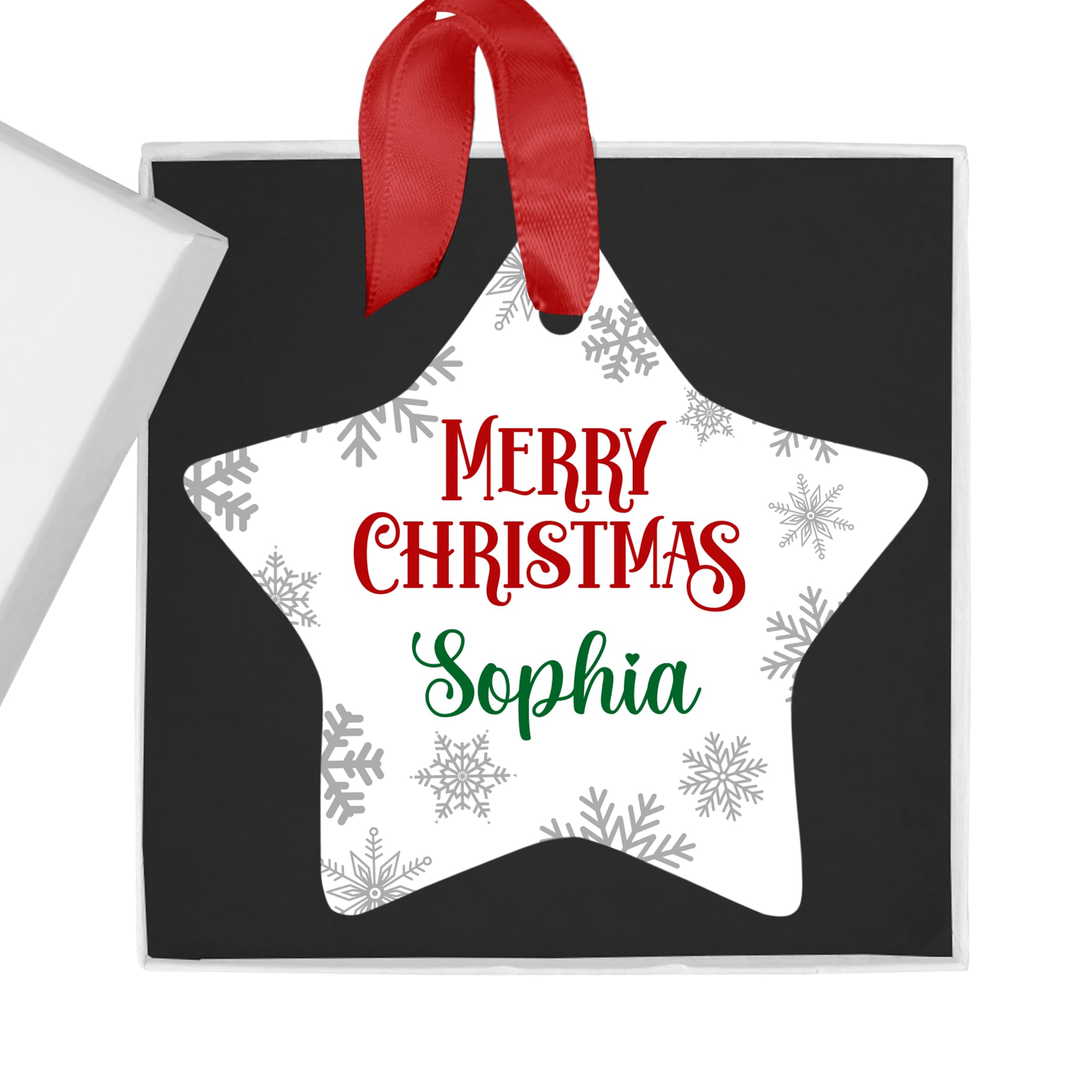 Personalised Christmas Bauble with Name, Merry Xmas Custom Tree Decoration, Hanging Star Ornament, Baby Gift, First Christmas, Xmas Decor, Gift Box
