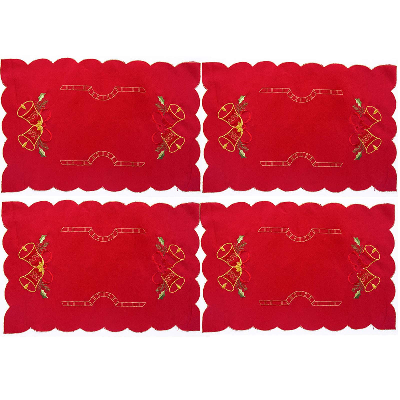 LOVEIFE 4 Pack Christmas Embroidered Placemats, Xmas Table Mat - Perfect Home Kitchen Holiday Dinner Decor (Bell)