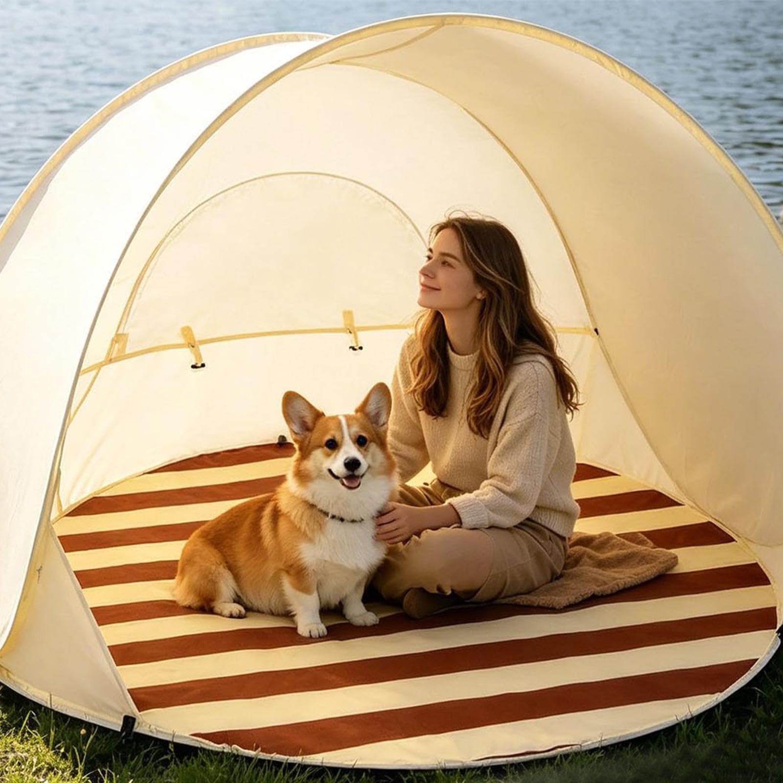 da Spiaggia 3-4 Persone Rete Fine Facile Portatile | Tenda da Campeggio Parasole per Spiaggia per Campeggio all'aperto, Pesca, Escursionismo, Picnic, Viaggio, Festa Estiva,