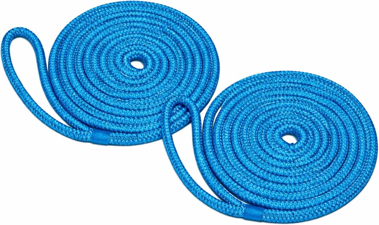 RopeHub Double Braided Nylon Dock Line (2-Pack) - Marine Grade Dock & Mooring Rope with 12 Inch Eye, 3/8" x 15ft, Gold/White