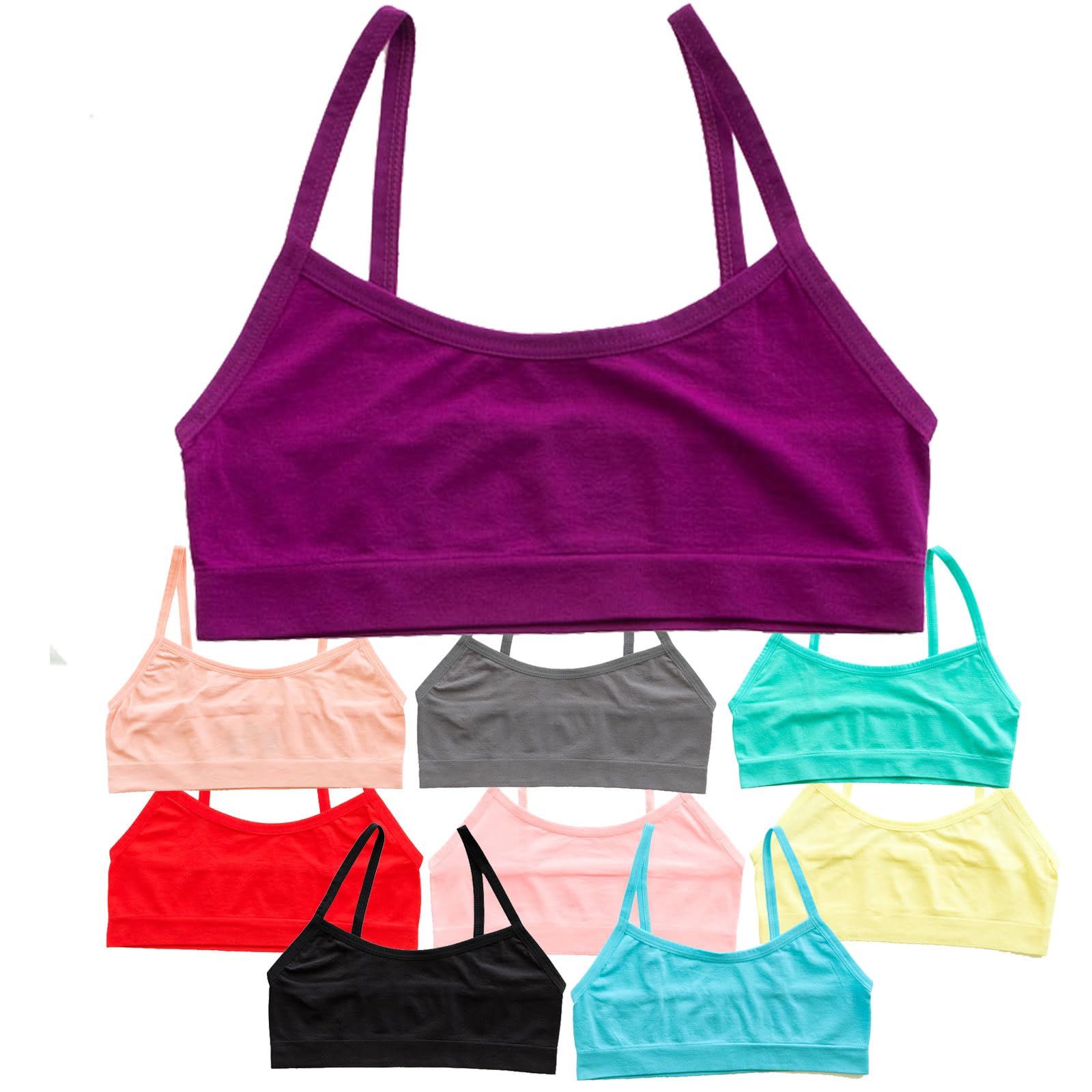 Alyce Ives Girls Seamless Training Bra, Cropped Cami Bra for Teens Pack of 10