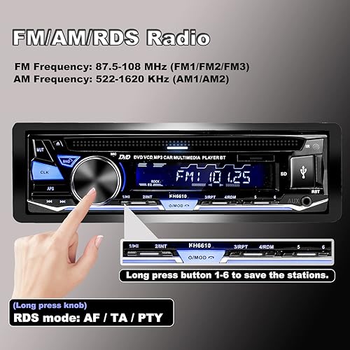 Miniatura 5 de Estéreo de coche de un solo DIN con reproductor de CD/DVD | Bluetooth | Radio FM/AM/RDS | Receptor de audio USB SD AUX