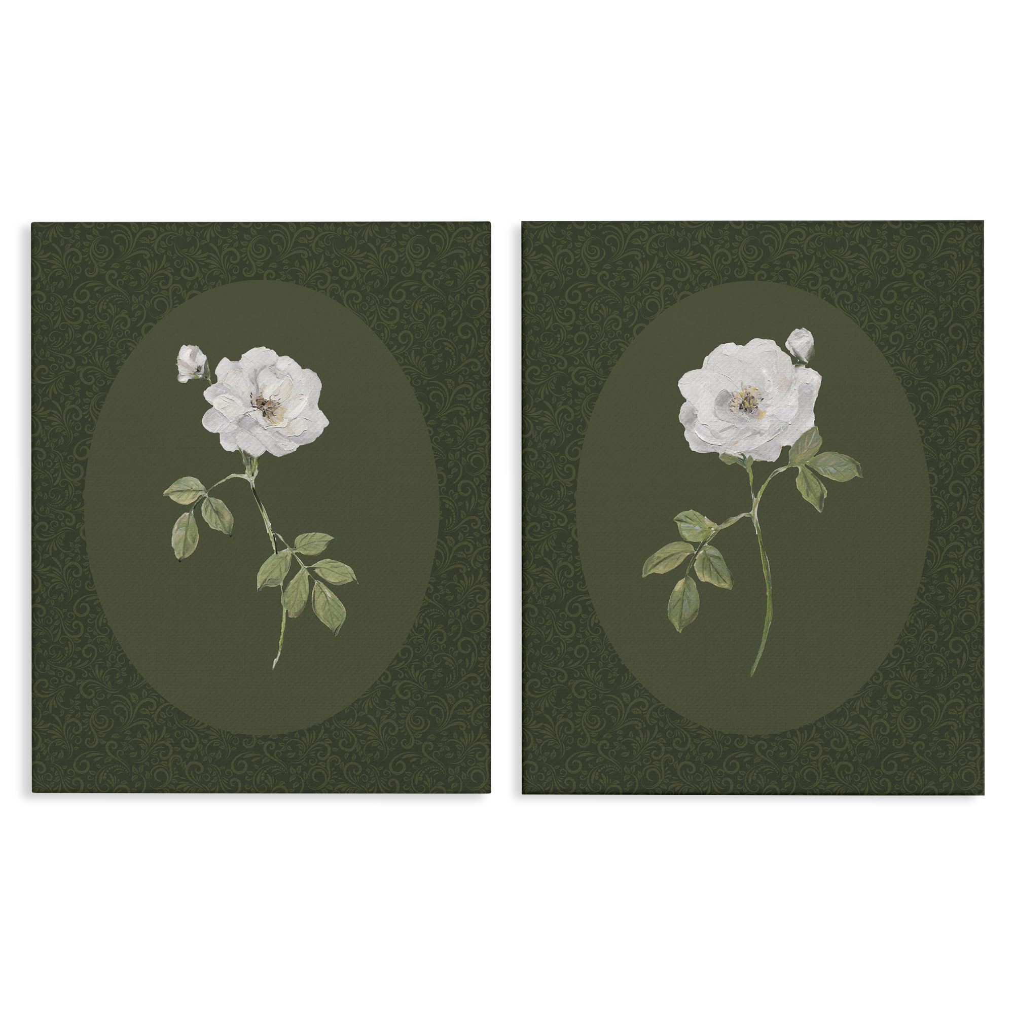 Stupell Industries 'Ornate Rose Studies over Emerald', 2pc Canvas Art Set 2, 16 x 20 Inches, Easy to Hang and Sturdy, Made in USA, by Sally Swatland