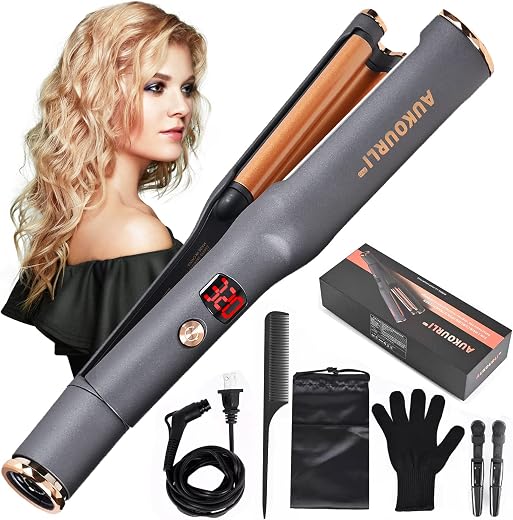 5 in 1 Ceramic Curling Iron Wand Set, Hair Crimper Hair Straightener and Curler, Hot Tools Curling Iron, Adjust Temperatur...