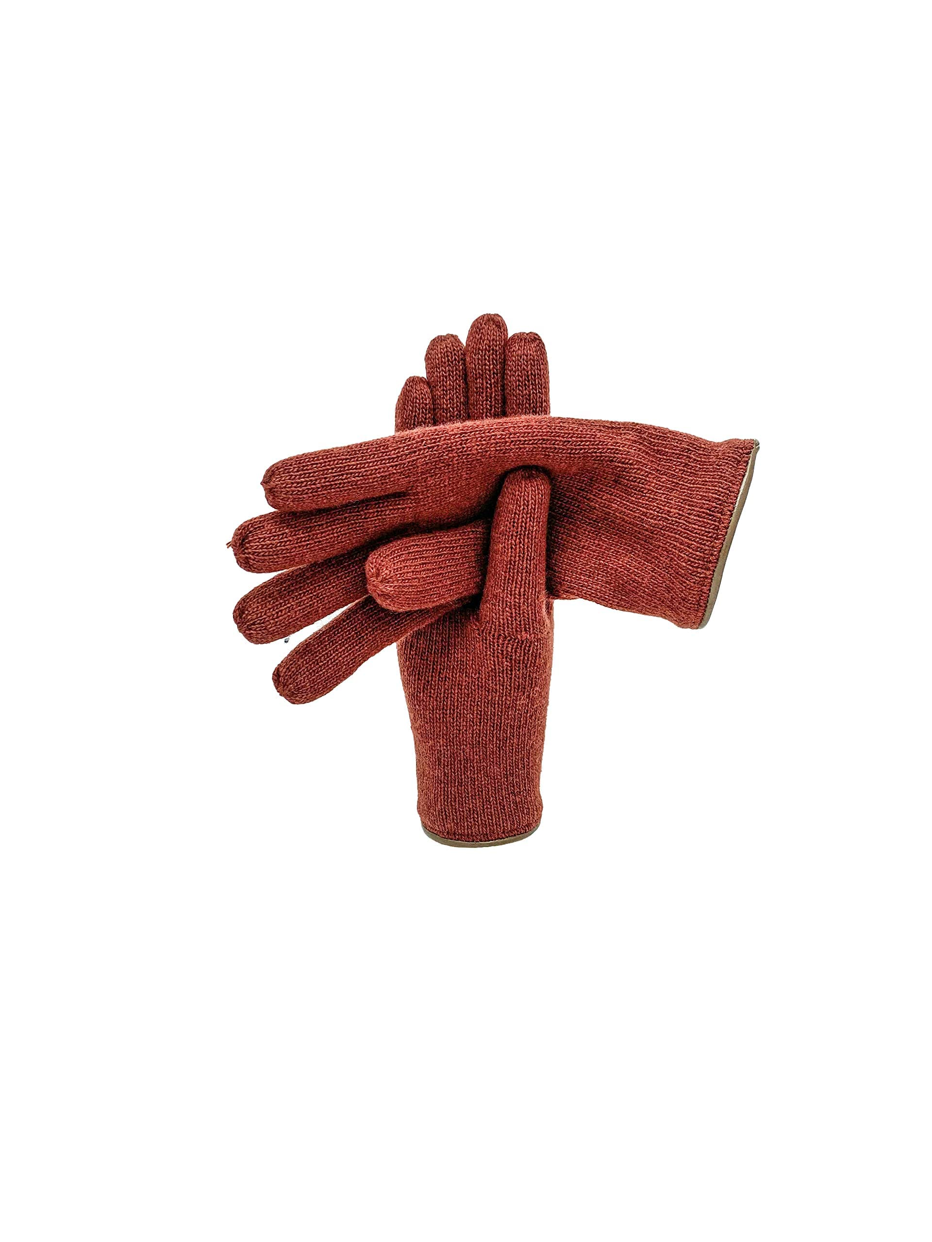 Gants en laine doublés en cachemire avec bords en cuir - Femme - Artisanat - Made in Italy, Rouille, Taille unique