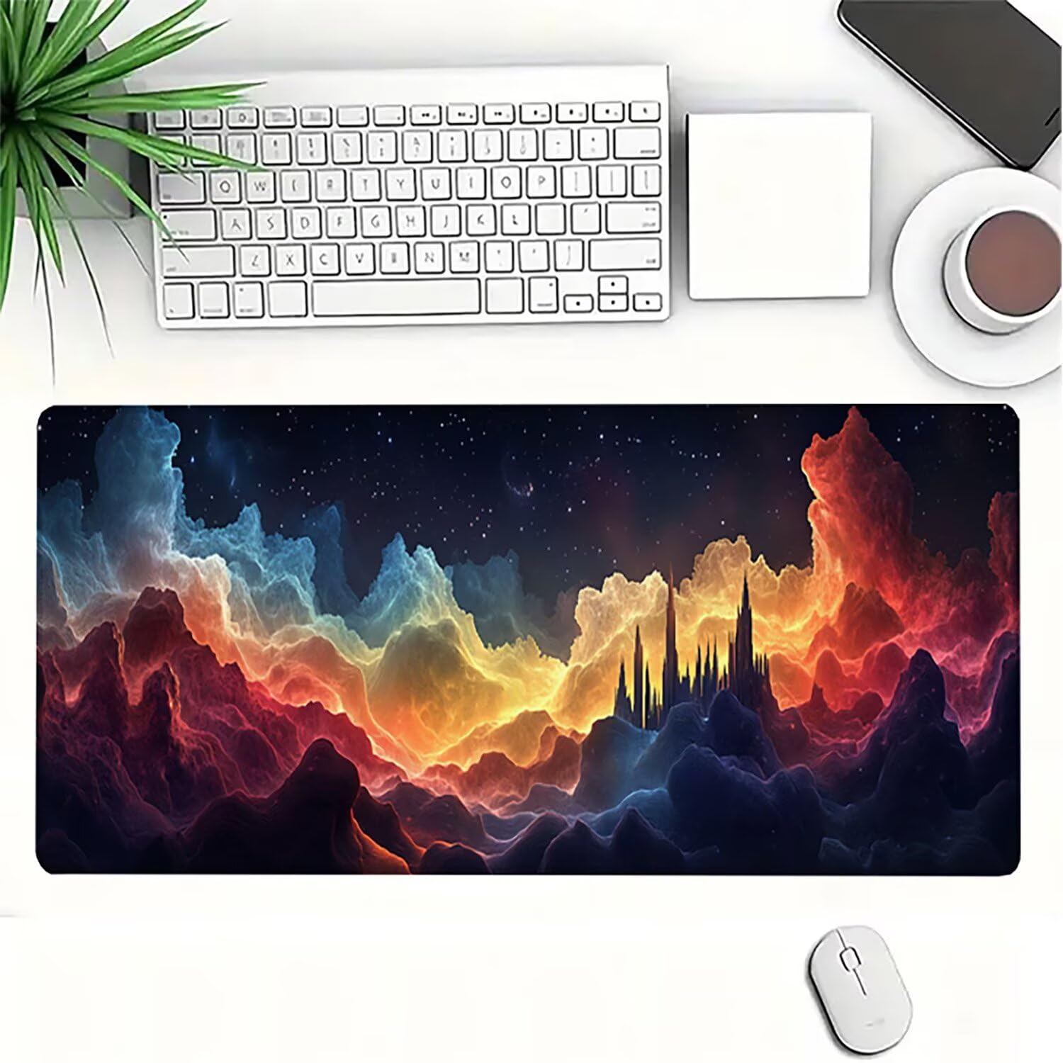 Lejnlnng XXL podkładka pod mysz do gier, 160 x 80 cm, na biurko, gwiaździste niebo, wodoodporna podkładka pod mysz XL, krajobraz, antypoślizgowa gumowa podkładka pod mysz z przeszytymi krawędziami