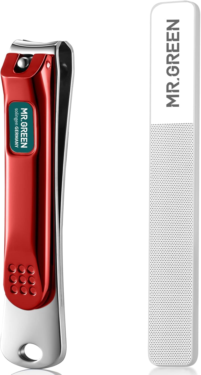 MR.GREEN Nail Clippers Curved Blades Fingernail Cutter Nippers Manicure Scissors Stainless Steel Pedicure Tools with Nail Flies (Medium-Red+Glass File) MR.GREEN Nail Clippers Curved Blades Fingernail Cutter Nippers Manicure Scissors Stainless Steel Pedicure Tools with Nail Flies (Medium-Red+Glass File)