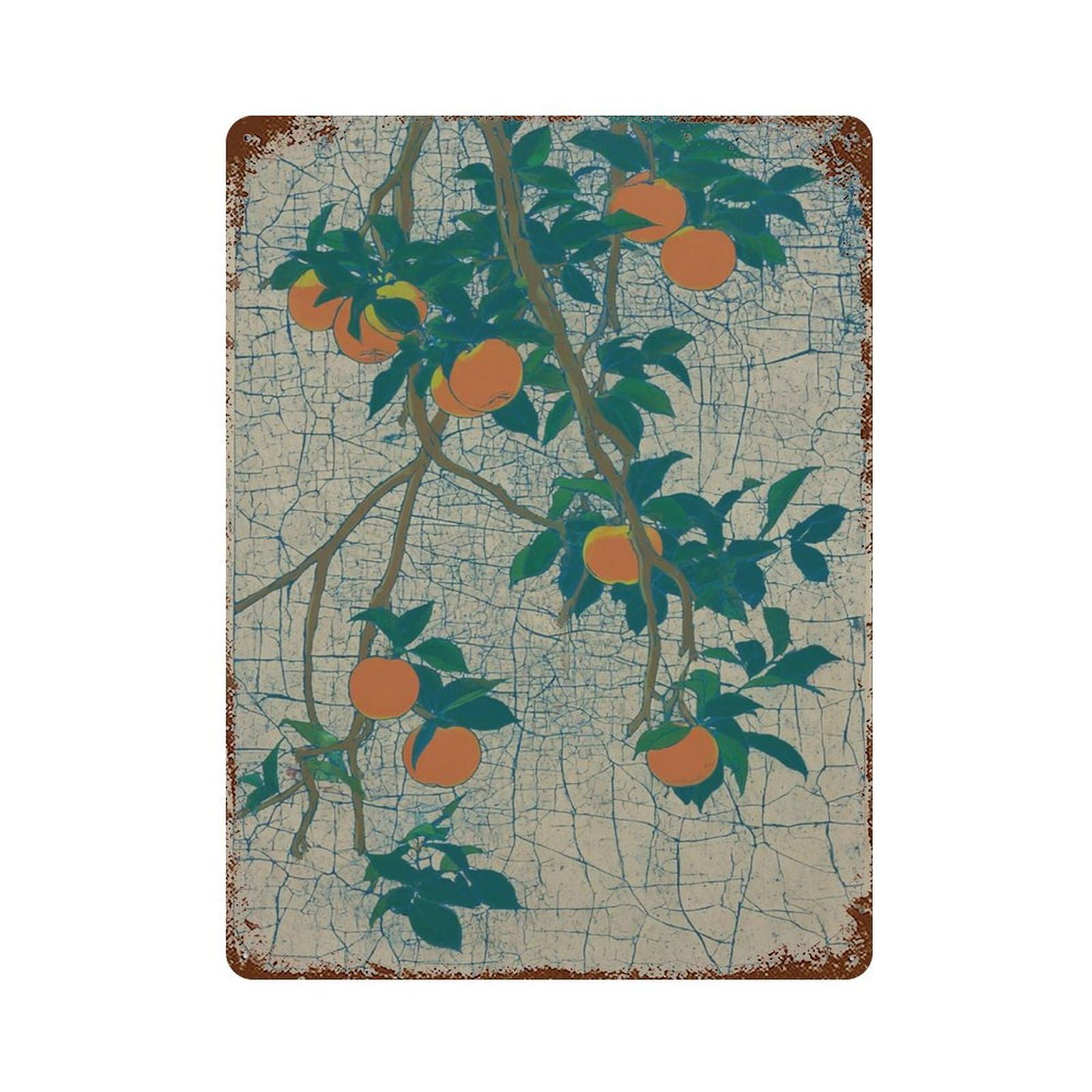 xiaoxiaoshen Persimmon Orange Fruit Botanical Japanese Style Wall Decor Art Metal Tin Poster Modern Home Decor Art Home Bar Shop Decorations Vintage Sign 40x30cm