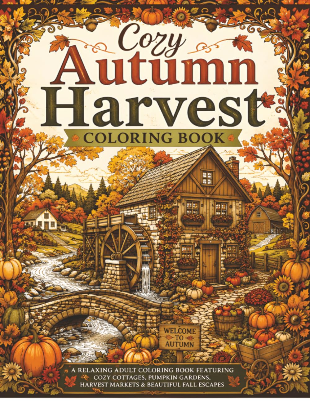 Cozy Autumn Harvest Coloring Book: A Relaxing Adult Coloring Book Featuring Cozy Cottages,Pumpkin Gardens, Harvest Markets &Beautiful Fall Escapes