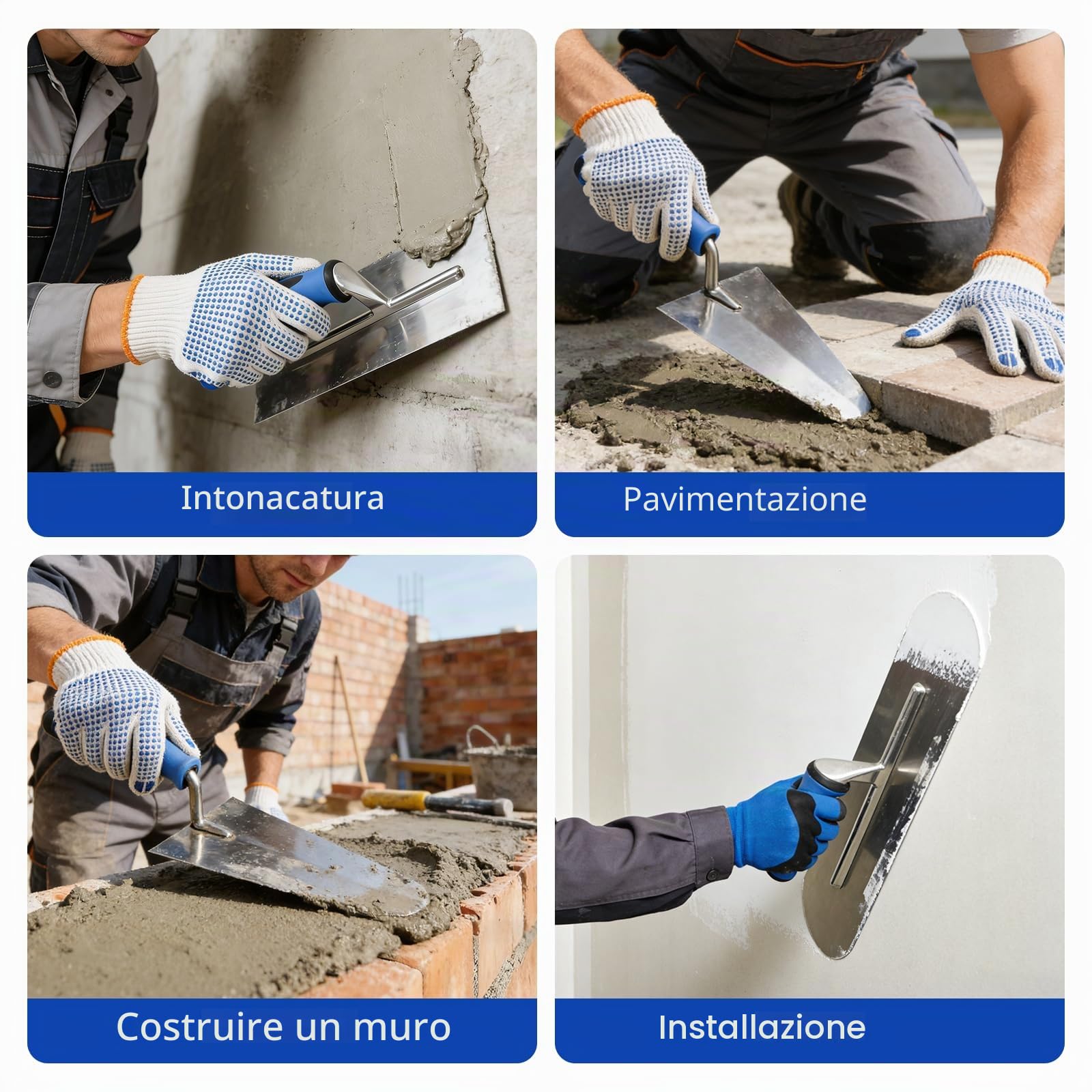Set di 9 cazzuole da muratore, set di cazzuole da muratore,in acciaio inox | Spatola per lisciare, cazzuole in legno, sigillante per calcestruzzo e fessura, strumento per stuccare il calcestruzzo set