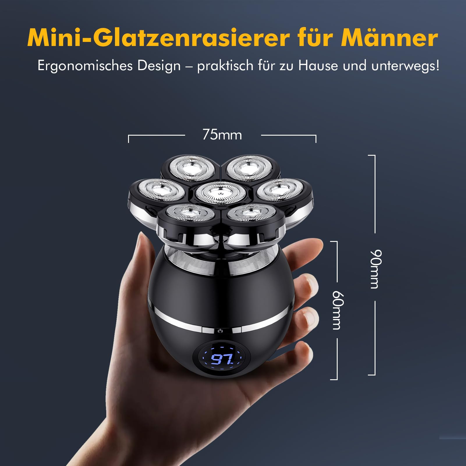 ETENTOUS Glatzen Rasierer Herren Elektrisch, 7D Elektrorasierer Herren -6 in 1 Kopfrasierer für Männer mit Glatze IPX7 Wasserdicht Bart Nasenhaar Trimmer Pflege Kit -Nass&Trocken-Kopfrasierer Glatze