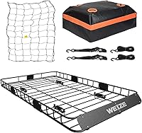 Vista 3 de WEIZE Portaequipajes de techo resistente de 54" x 34", cesta de carga para techo con bolsa impermeable, correa de sujeción, red, extensión